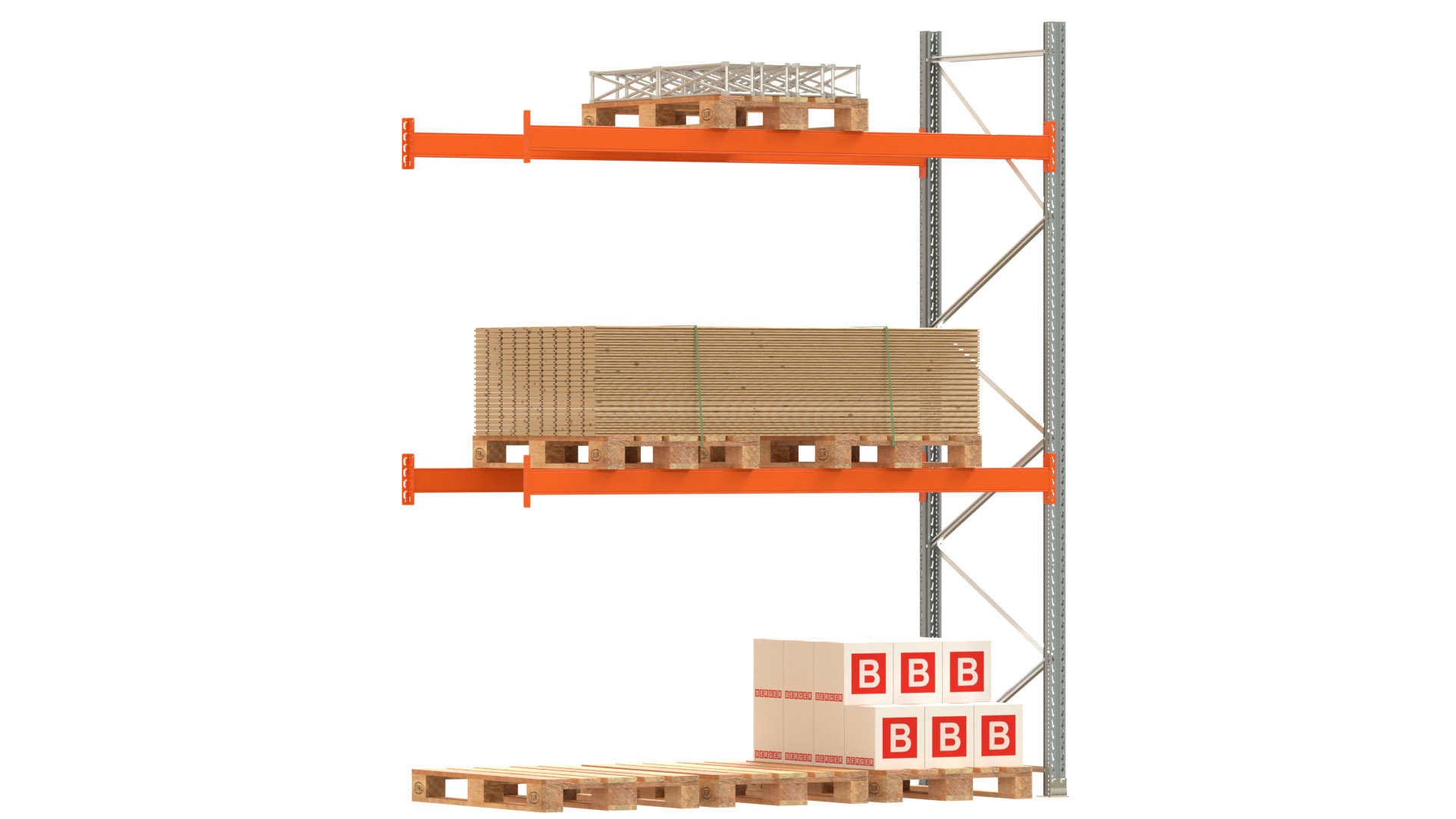 Palettenregal ARTUS - Anbaufeld - Breite 278,5 cm - Höhe 350 cm - Tiefe 110 cm - 2 Träger Ebenen