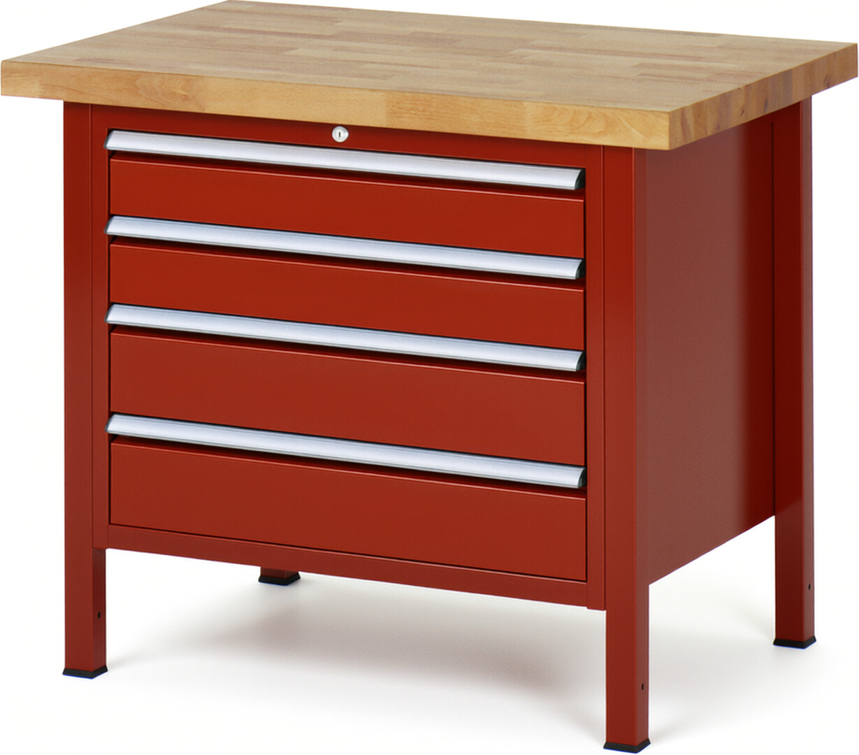 Werkbank Modell 8262 rot, BxTxH 1000x700x840 mm,  Buche-Massiv Arbeitsplatte 40 mm,  4 Schubladen mit  Vollauszug 100 % und  SoftClosing