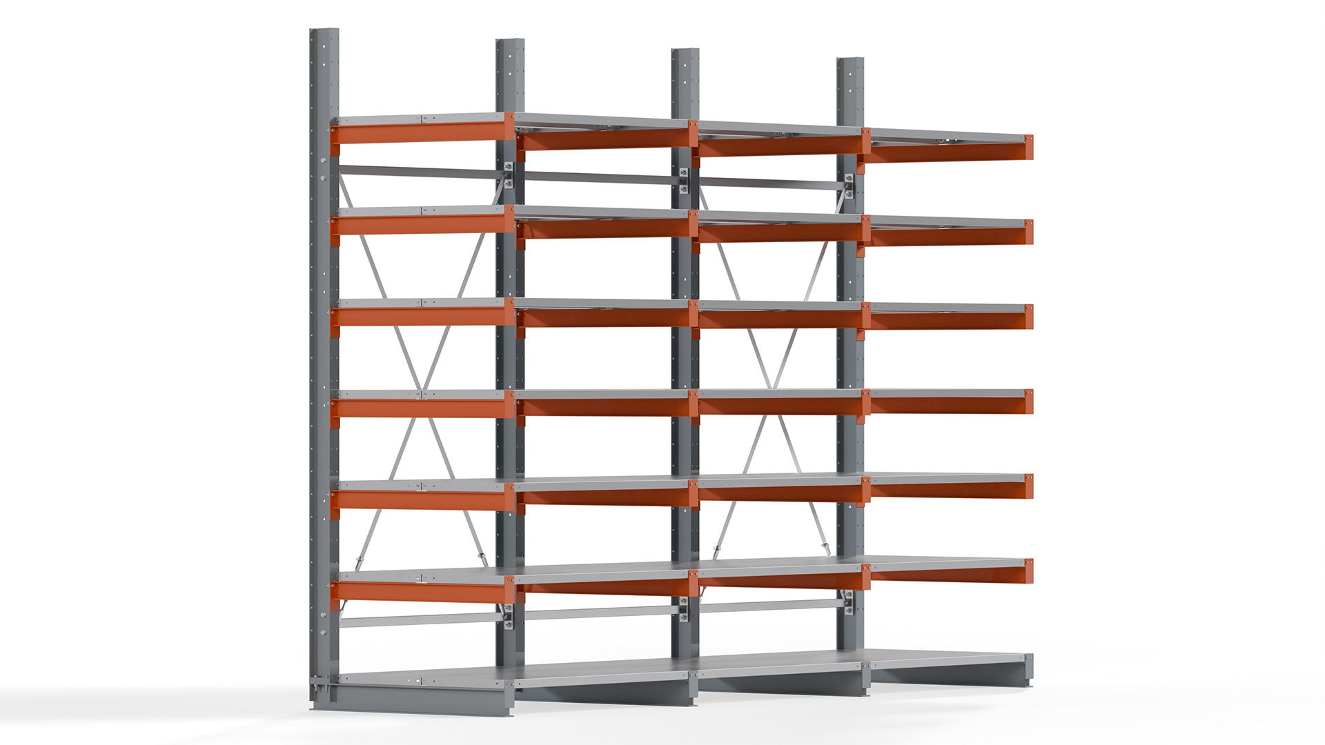 Kragarmregal KARL basic - lackiert - Breite: 384 cm - Höhe: 300 cm - Tiefe: 100 cm - Traglast je Kragarm: 450 kg - einseitig