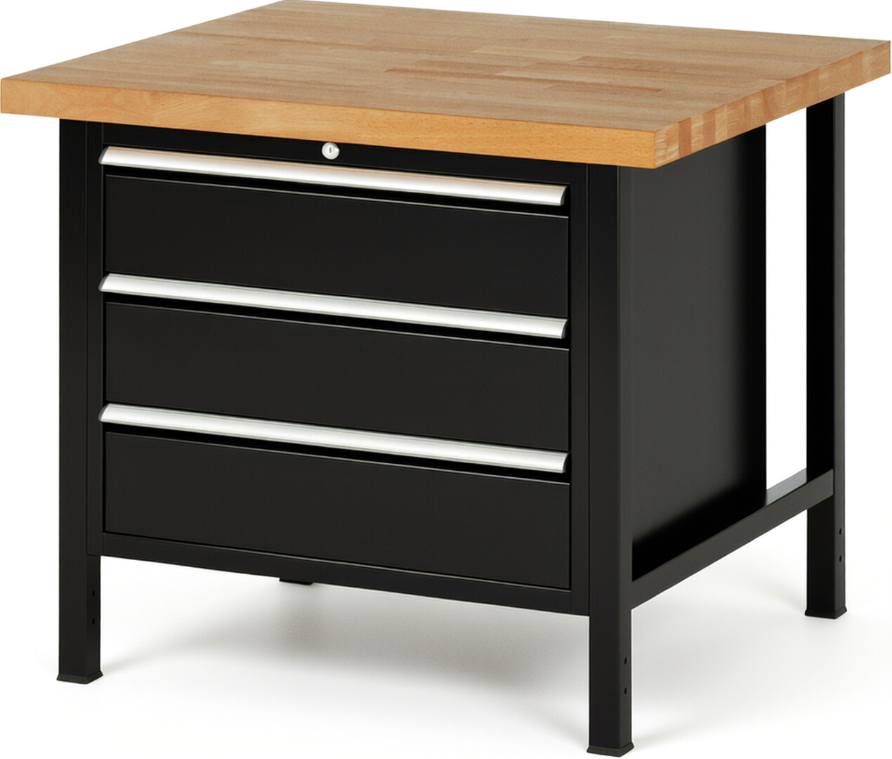 RAU Werkbank schwarz - Breite 100 cm - Tiefe 90 cm - Höhe 104 cm - Buche-Massiv Arbeitsplatte 40 mm