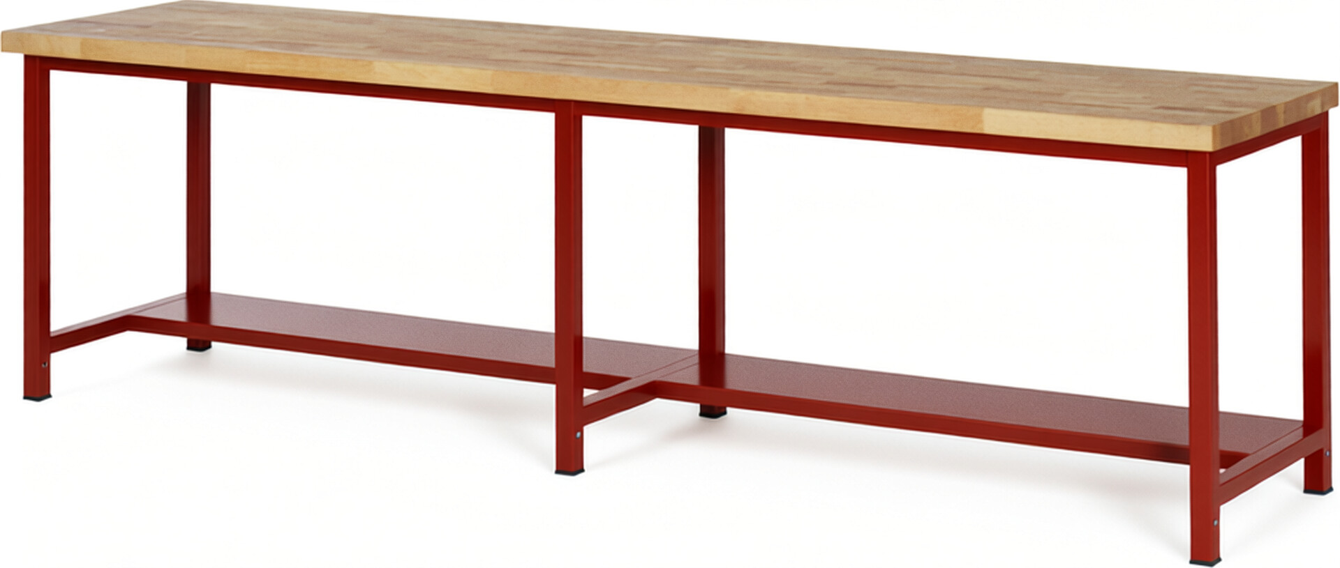 Werkbank Modell 8000 rot, BxTxH 3000x700x840 mm,  Buche-Massiv Arbeitsplatte 40 mm