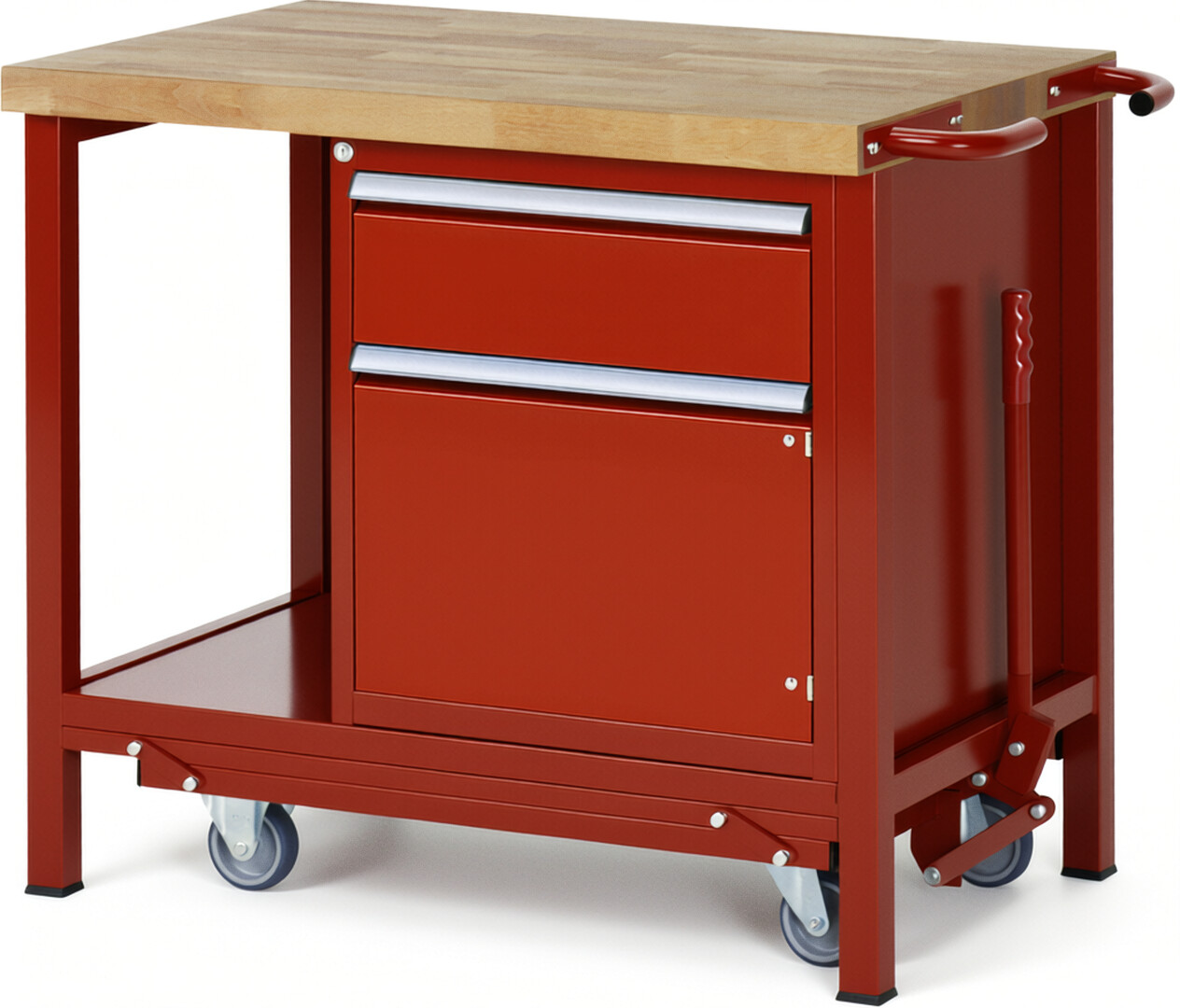 RAU Werkbank rot - Breite 100 cm - Tiefe 70 cm - Höhe 88 cm - Buche-Massiv Arbeitsplatte 40 mm