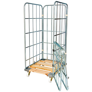 Rollbox, 4-seitig (halb abklappbare Vorderwand), Nutzhöhe 1460 mm, BxTxH 810x720x1640 mm, Bodenplatte aus Holz, natur