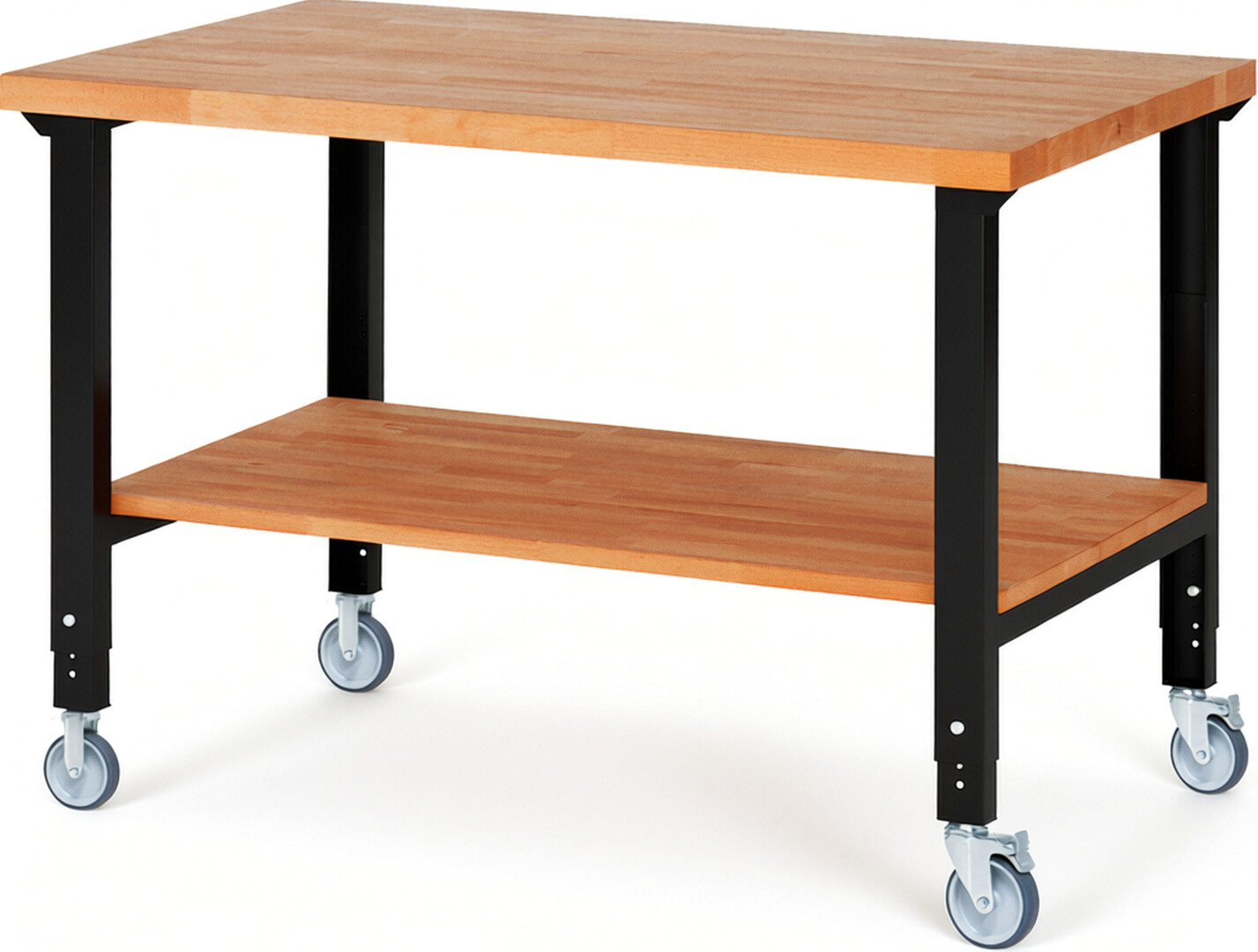 RAU Werkbank schwarz - Breite 150 cm - Tiefe 90 cm - Höhe 100 cm - Buche-Massiv Arbeitsplatte 40 mm