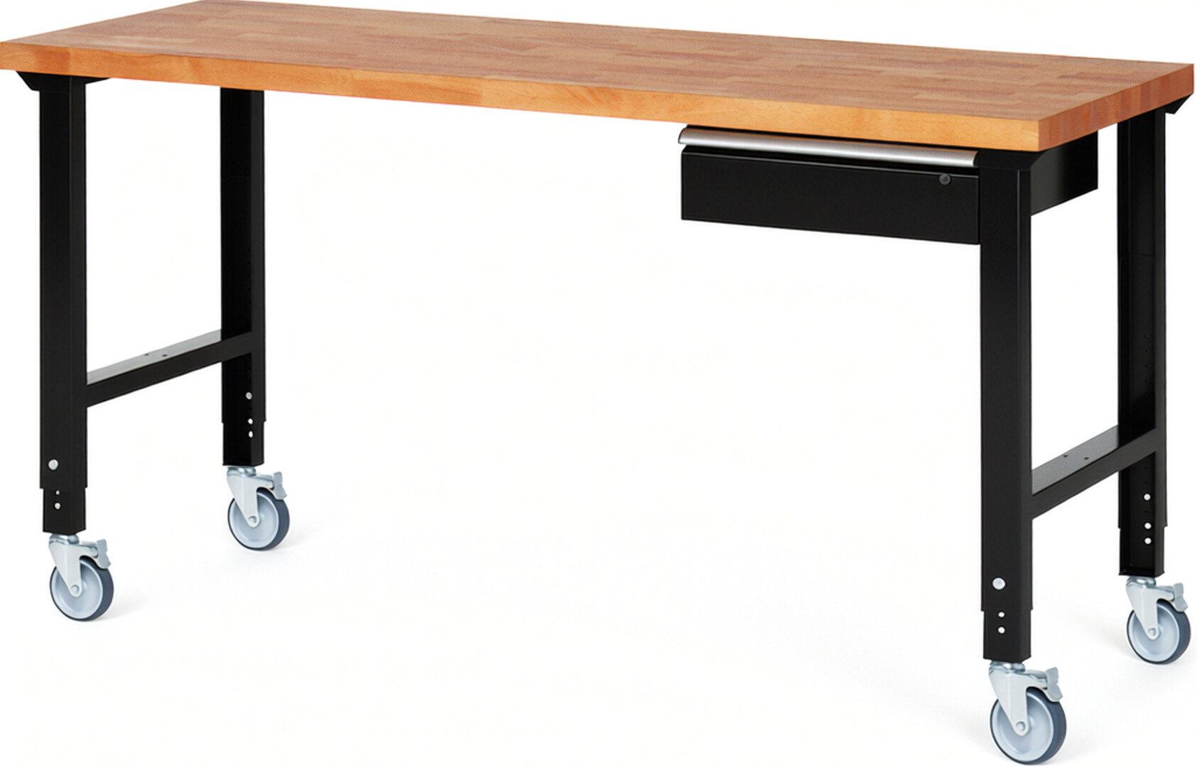 RAU Werkbank schwarz - Breite 200 cm - Tiefe 70 cm - Höhe 100 cm - Buche-Massiv Arbeitsplatte 40 mm