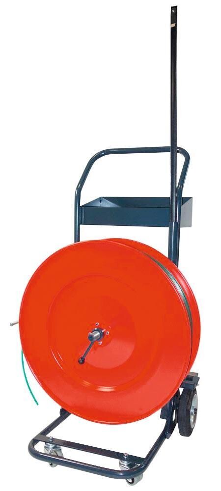 Abroll-Wagen, 4-Rad-System , rot/schwarz lackiert, für PP + PET Kunststoffband, 406 mm Kern