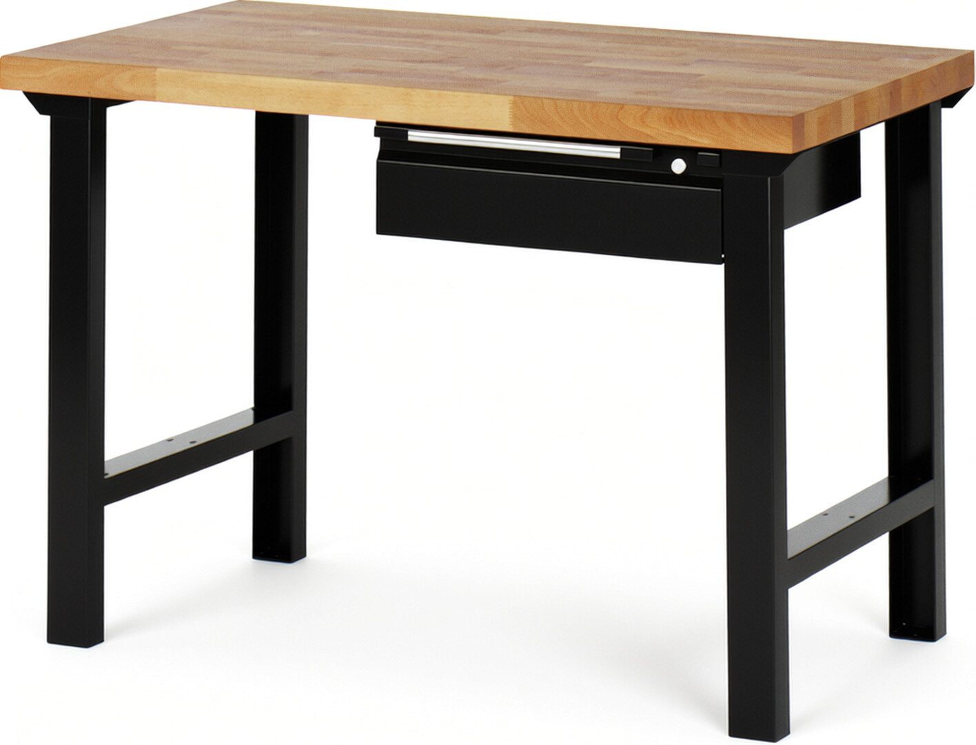 Werkbank schwarz, Breite 125 cm, Tiefe 70 cm, Höhe 84 cm, 1 Schublade(n), Platte: Buche-Massiv-Arbeitsplatte