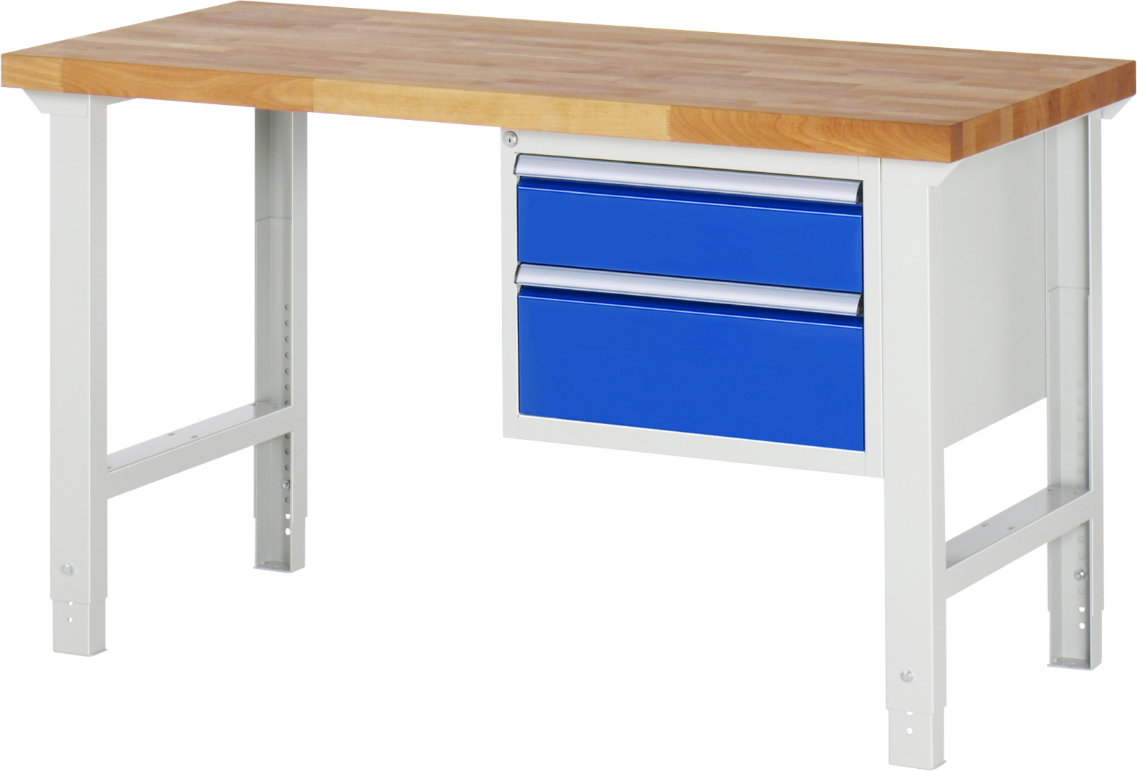 Werkbank Modell 7123 rot - schwarz, BxTxH 1500x700x790-1140 mm,  Buche-Massiv Arbeitsplatte 40 mm,  2 Schubladen mit  Vollauszug 100 % und  SoftClosing