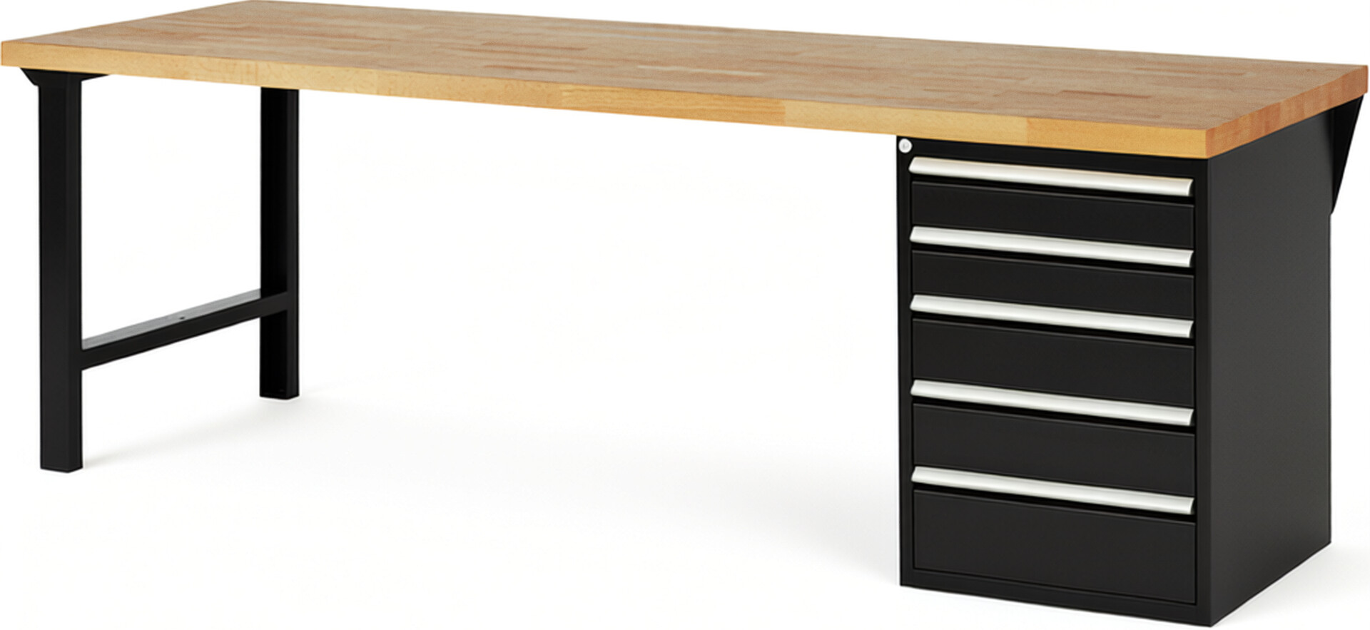 RAU Werkbank schwarz - Breite 250 cm - Tiefe 90 cm - Höhe 84 cm - Buche-Massiv Arbeitsplatte 40 mm