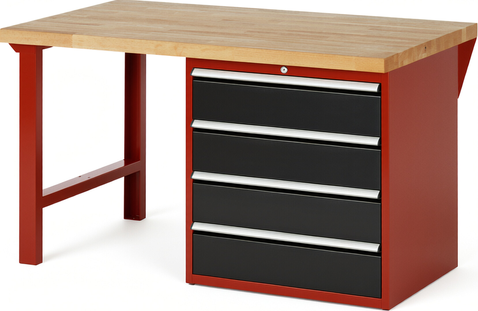 RAU Werkbank rot - schwarz - Breite 150 cm - Tiefe 90 cm - Höhe 84 cm - Buche-Massiv Arbeitsplatte 40 mm