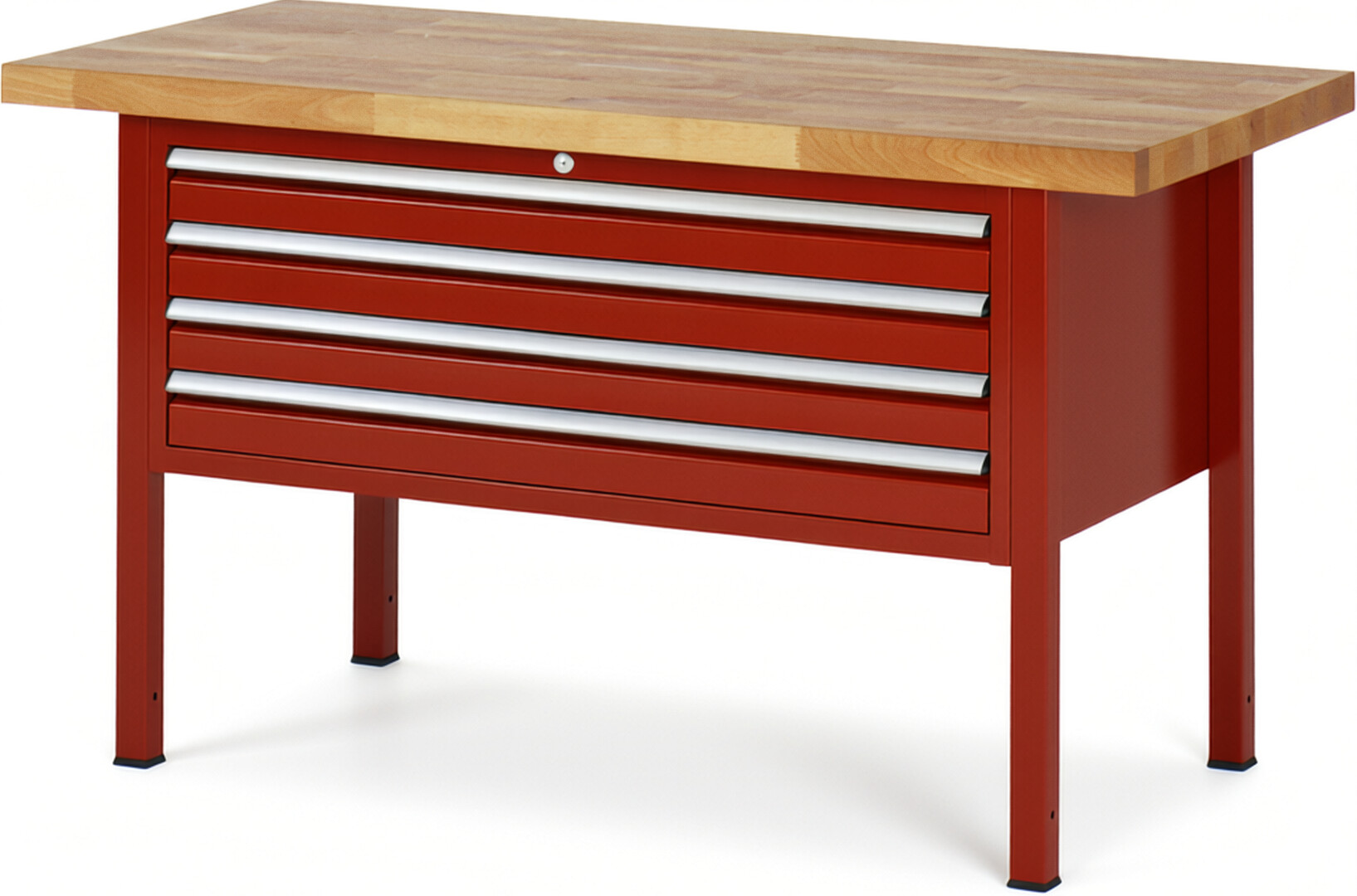 Werkbank Modell 8333 rot, BxTxH 1500x700x840-1040 mm,  Buche-Massiv Arbeitsplatte 40 mm,  4 Schubladen mit  Vollauszug 100 % und  SoftClosing