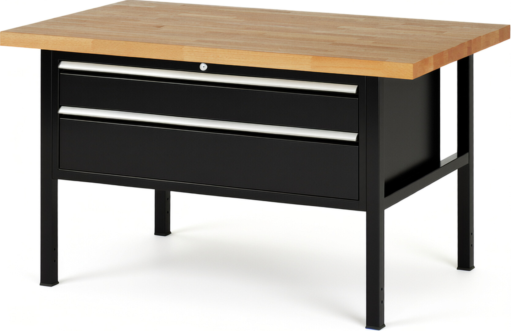 RAU Werkbank schwarz - Breite 150 cm - Tiefe 90 cm - Höhe 84 cm - Buche-Massiv Arbeitsplatte 40 mm