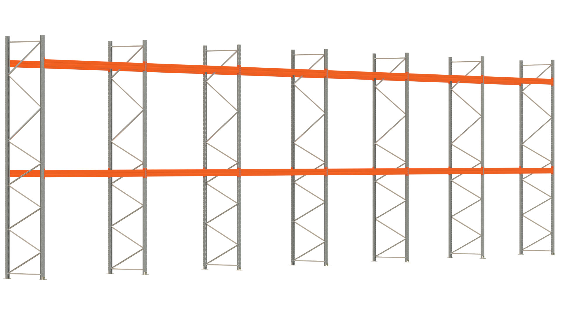 Palettenregal ARTUS - Breite 2219,5 cm - Höhe 550 cm - Tiefe 110 cm - Fachlast 3600 kg - 72 Palettenstellplätze
