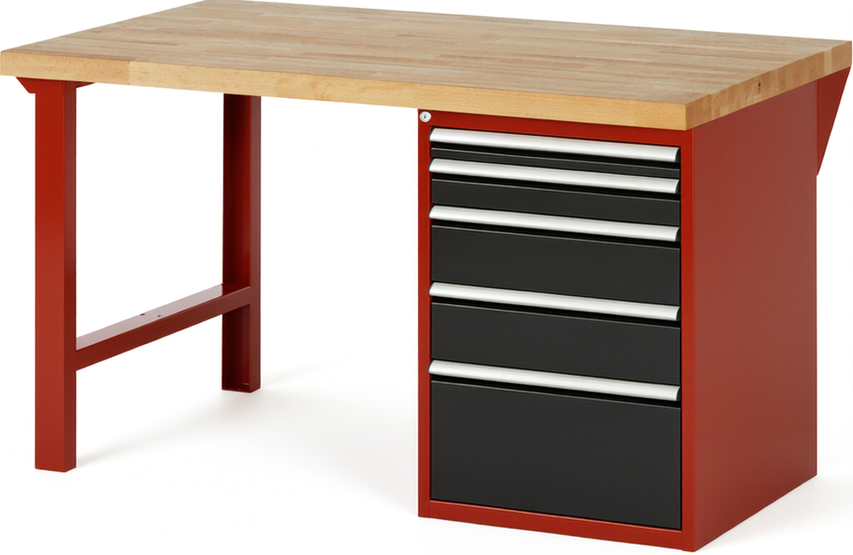 RAU Werkbank rot - schwarz - Breite 150 cm - Tiefe 90 cm - Höhe 84 cm - Buche-Massiv Arbeitsplatte 40 mm