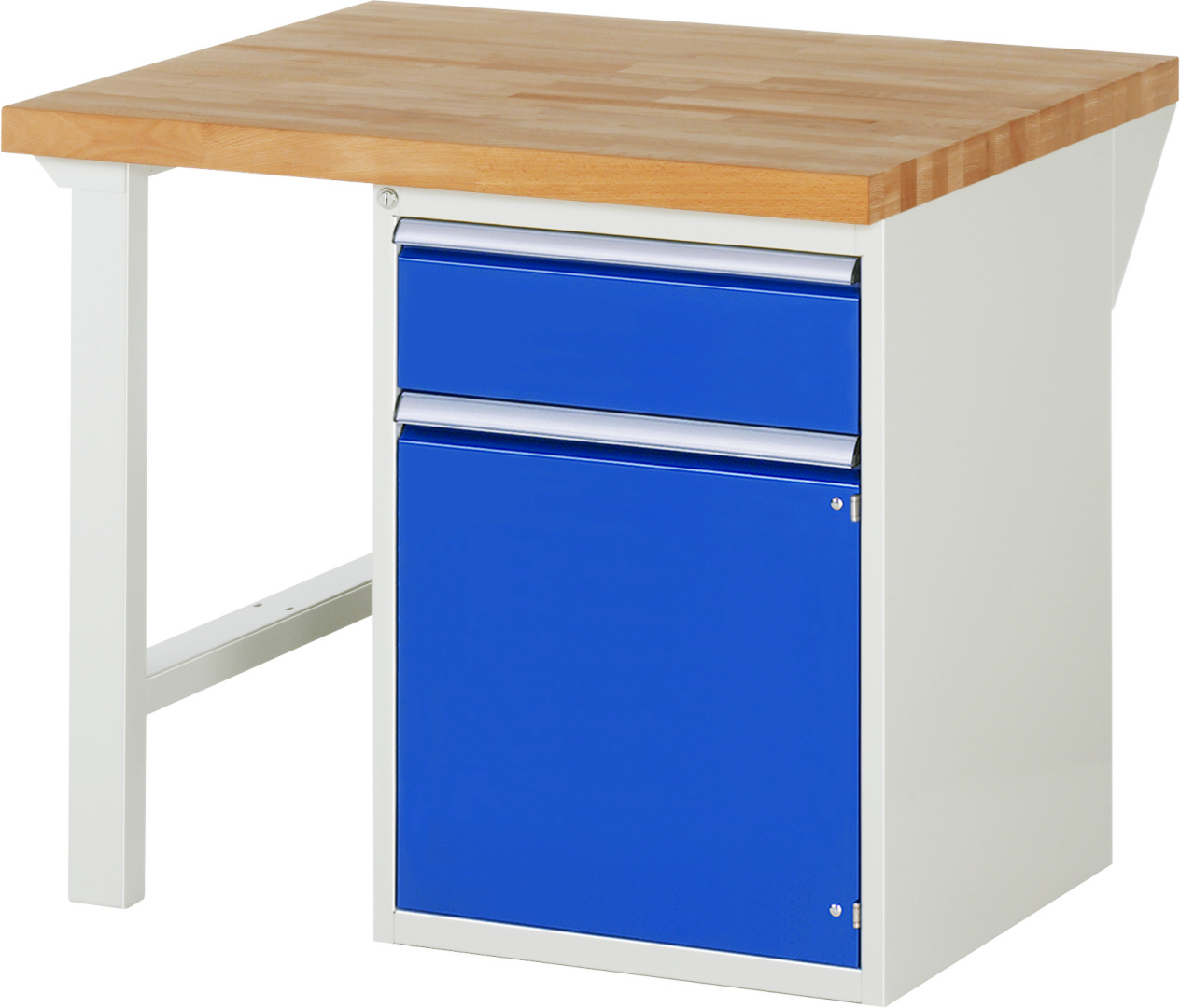 Werkbank Modell 7502 rot - schwarz, BxTxH 1000x900x840 mm,  Buche-Massiv Arbeitsplatte 40 mm,  1 Schublade mit  Auszug 90 %