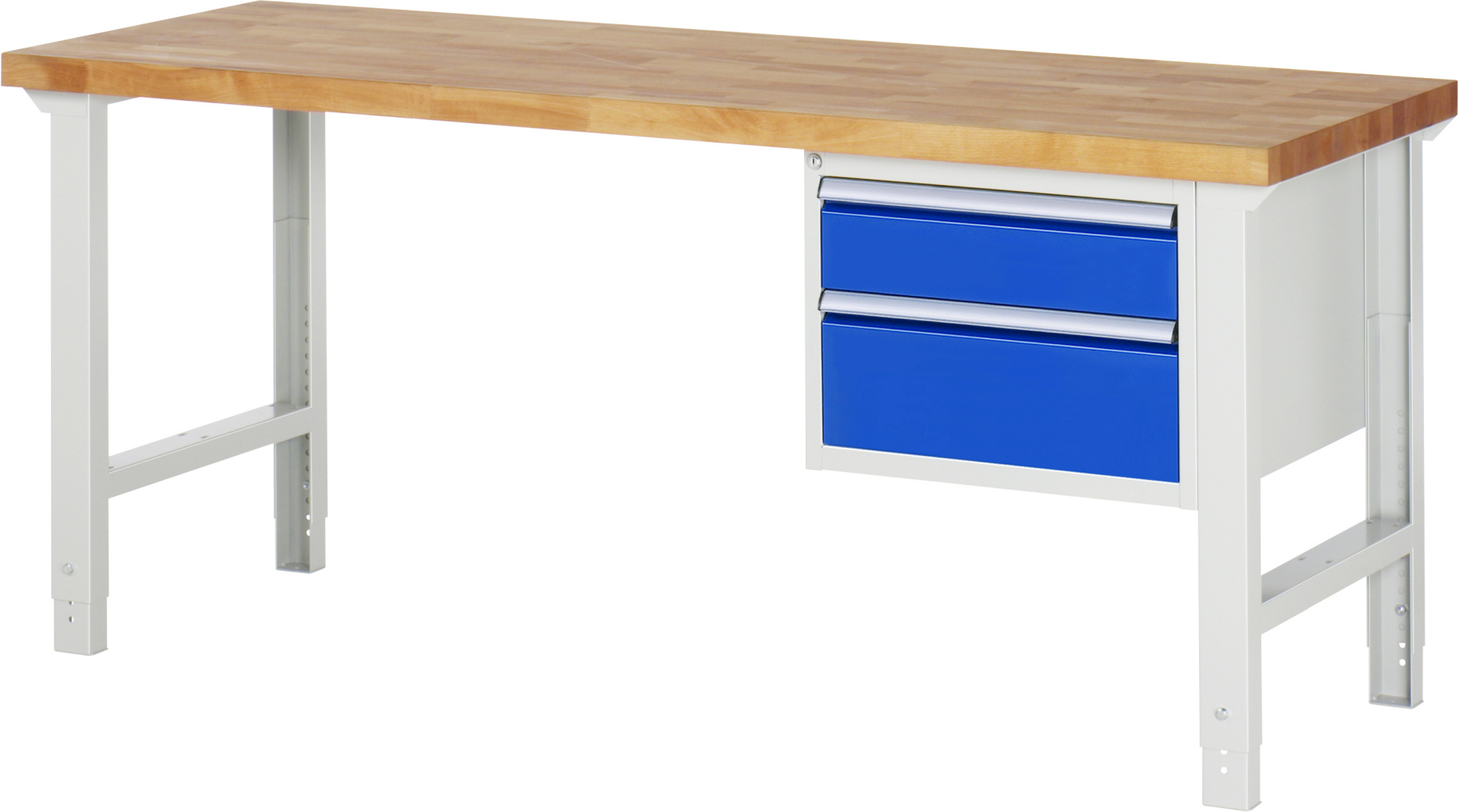 Werkbank Modell 7123 rot - schwarz, BxTxH 2000x700x790-1140 mm,  Buche-Massiv Arbeitsplatte 40 mm,  2 Schubladen mit  Vollauszug 100 % und  SoftClosing