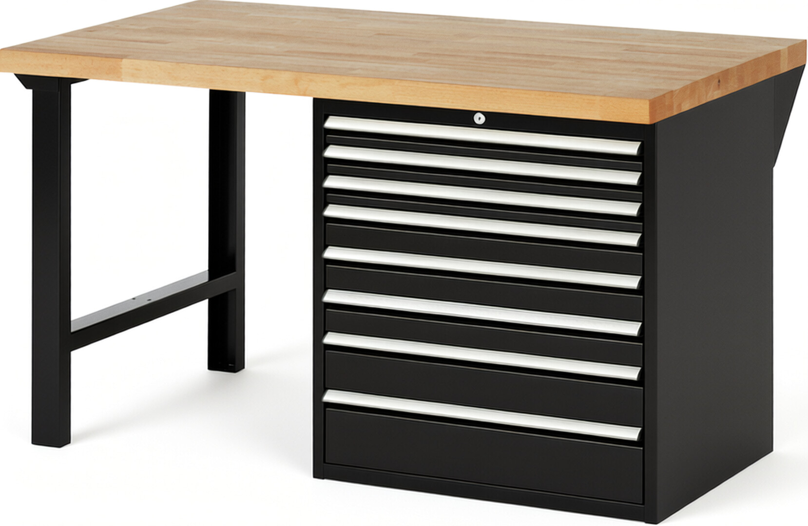 RAU Werkbank schwarz - Breite 150 cm - Tiefe 90 cm - Höhe 84 cm - Buche-Massiv Arbeitsplatte 40 mm