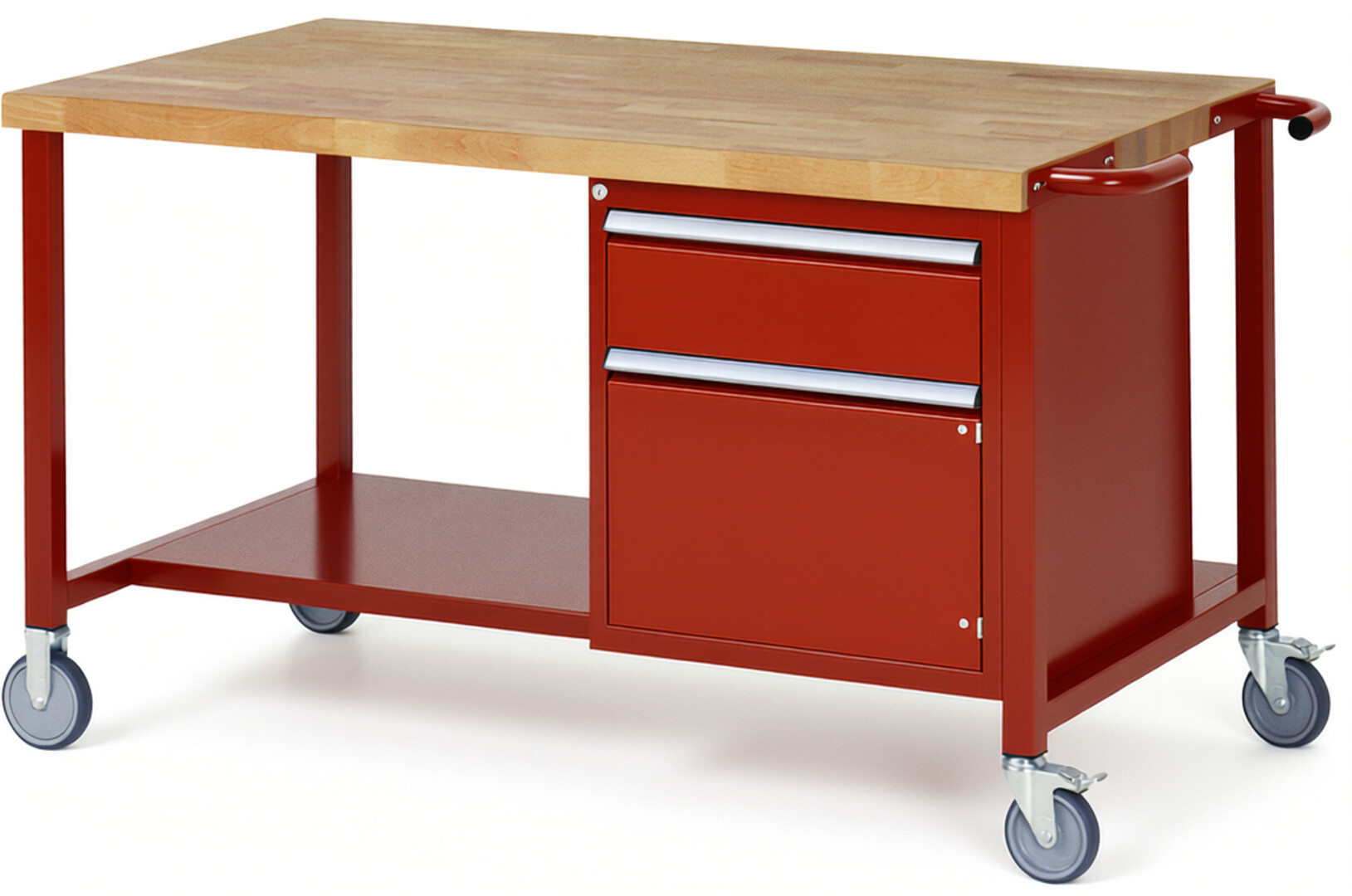 RAU Werkbank rot - Breite 150 cm - Tiefe 90 cm - Höhe 88 cm - Buche-Massiv Arbeitsplatte 40 mm