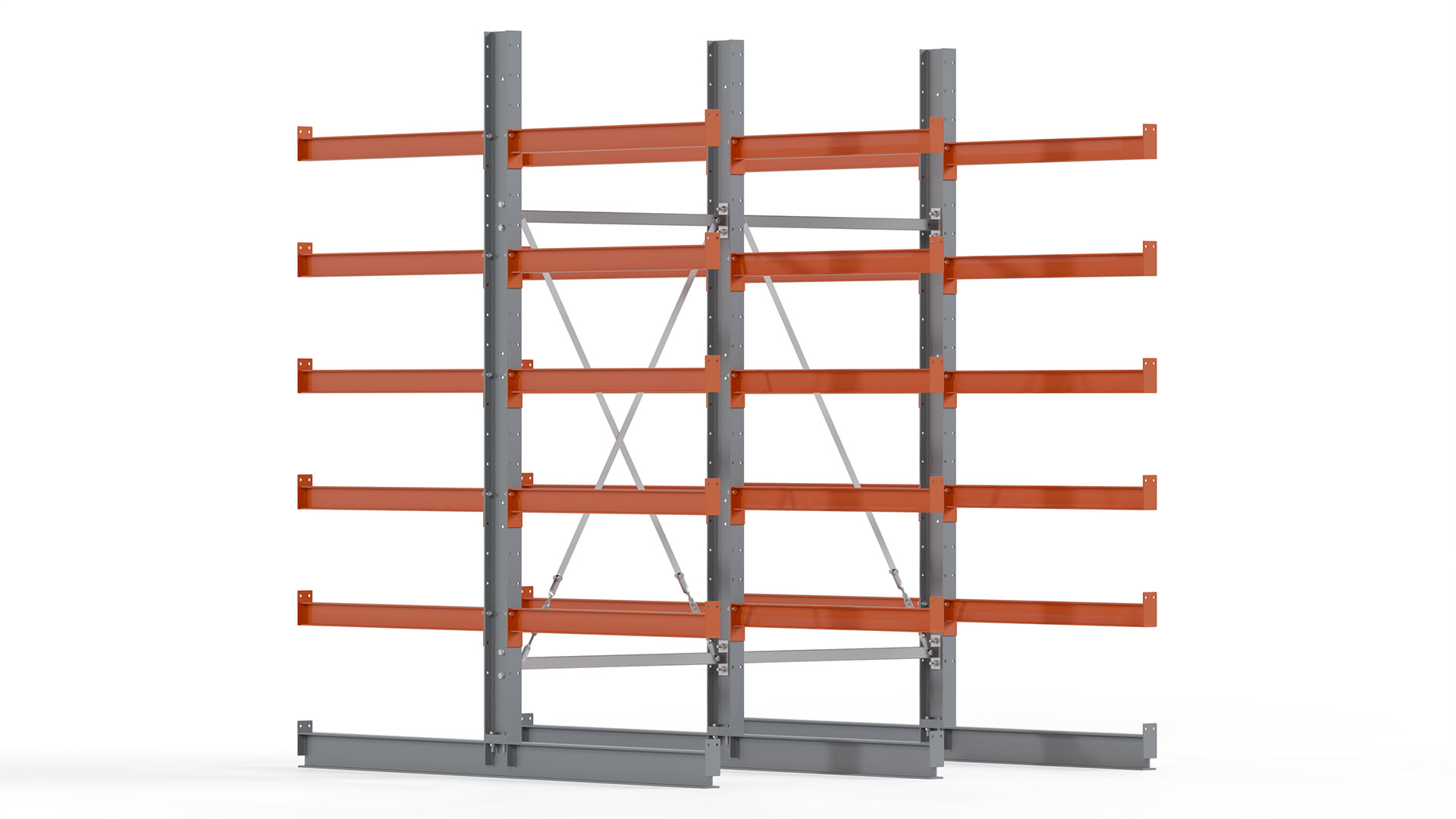 Kragarmregal KARL basic - lackiert - Breite: 200 cm - Höhe: 250 cm - Tiefe: 100 cm - Traglast je Kragarm: 450 kg - beidseitig