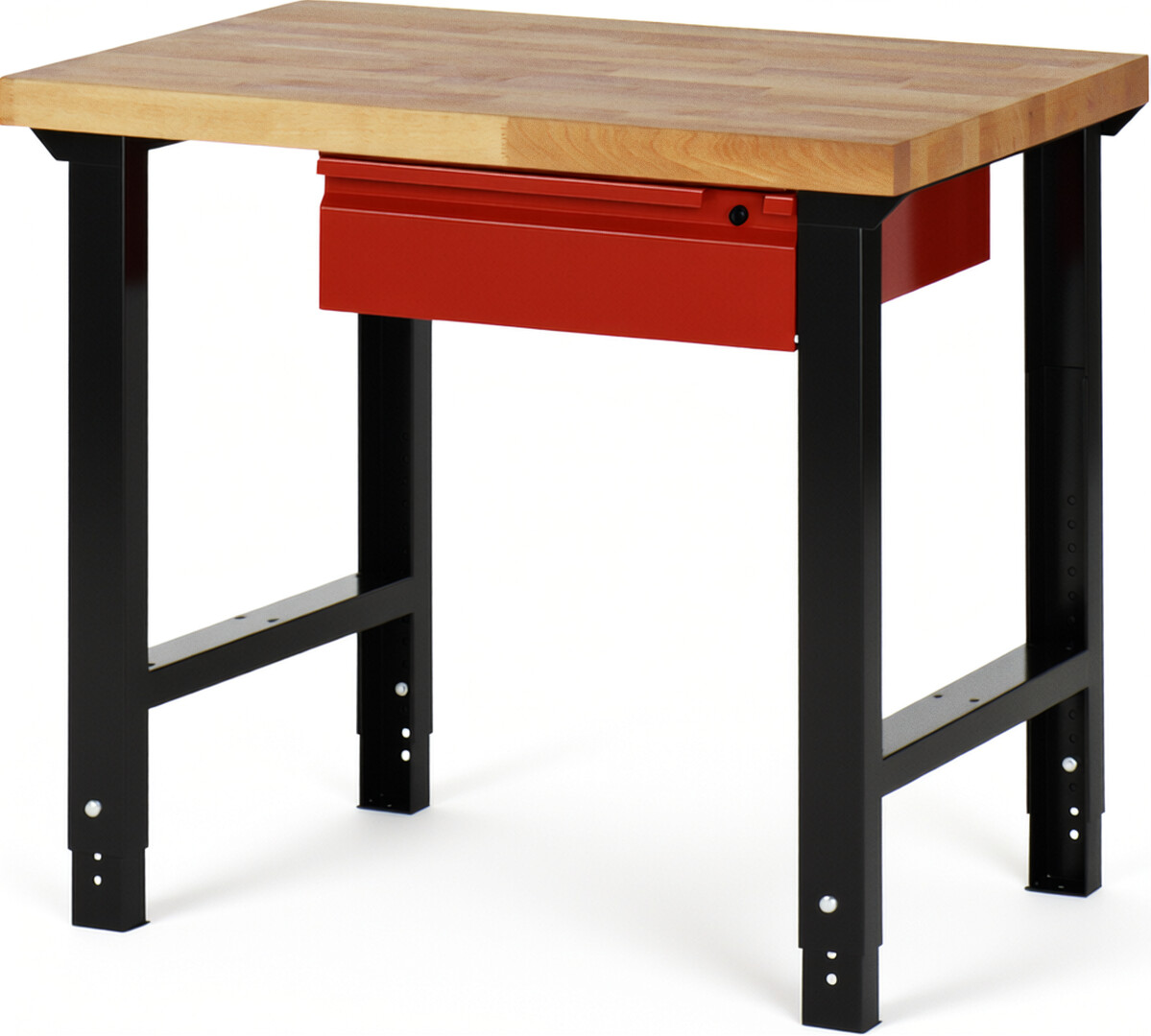 Werkbank schwarz - rot, Breite 100 cm, Tiefe 70 cm, Höhe 114 cm, 1 Schublade(n), Platte: Buche-Massiv-Arbeitsplatte
