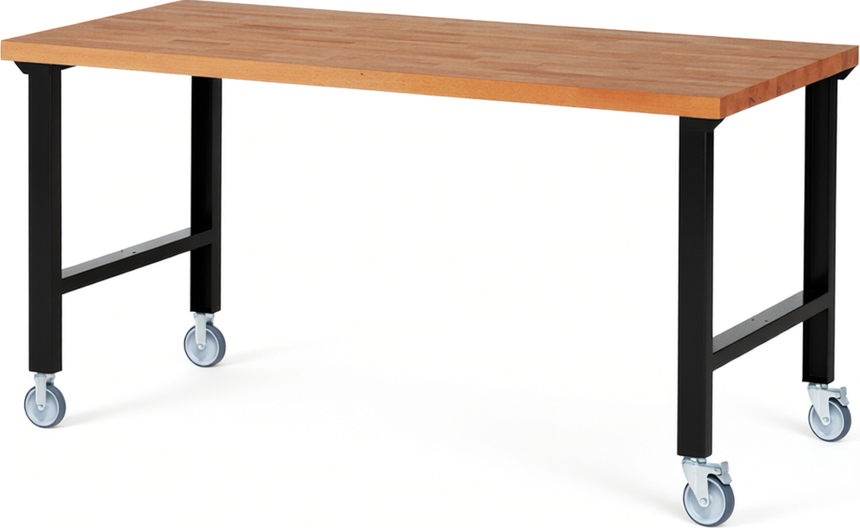 RAU Werkbank schwarz - Breite 200 cm - Tiefe 90 cm - Höhe 100 cm - Buche-Massiv Arbeitsplatte 40 mm