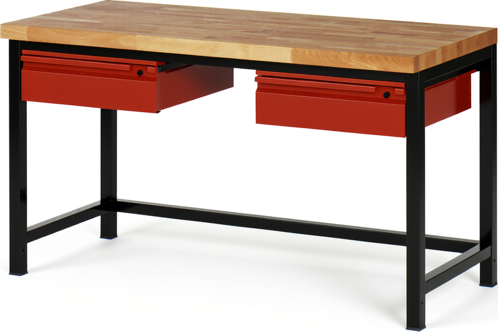 RAU Werkbank schwarz - rot - Breite 150 cm - Tiefe 70 cm - Höhe 104 cm - Buche-Massiv Arbeitsplatte 40 mm