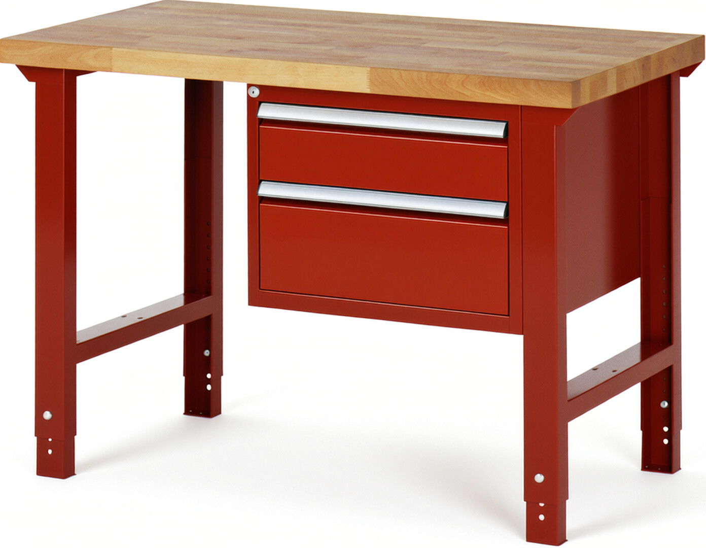 RAU Werkbank rot - Breite 125 cm - Tiefe 70 cm - Höhe 114 cm - Buche-Massiv Arbeitsplatte 40 mm