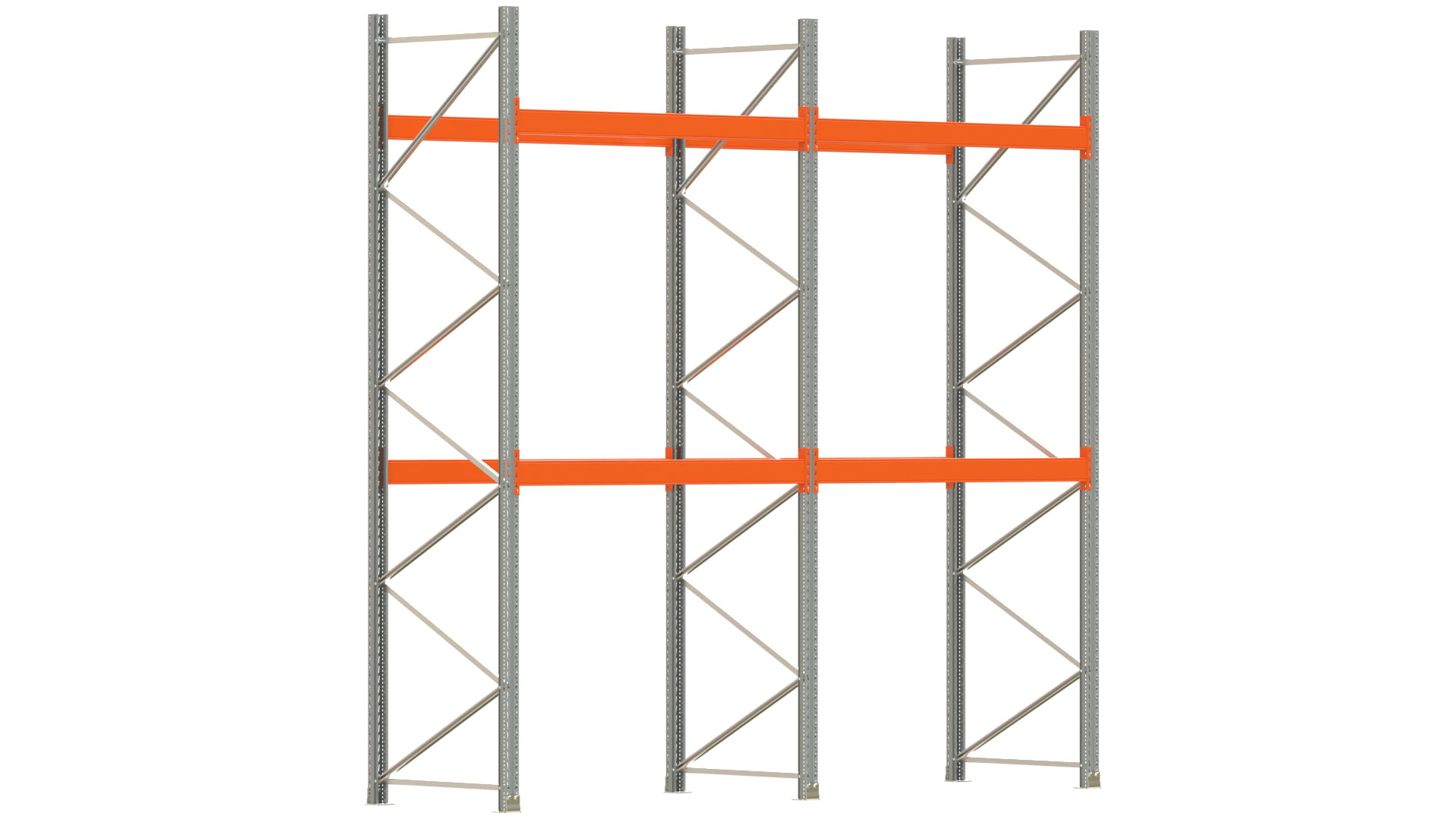 Palettenregal ARTUS - Breite 405,5 cm - Höhe 400 cm - Tiefe 110 cm - 2 Träger-Ebenen - max. Fachlast 3000 kg - 12 Palettenstellplätze