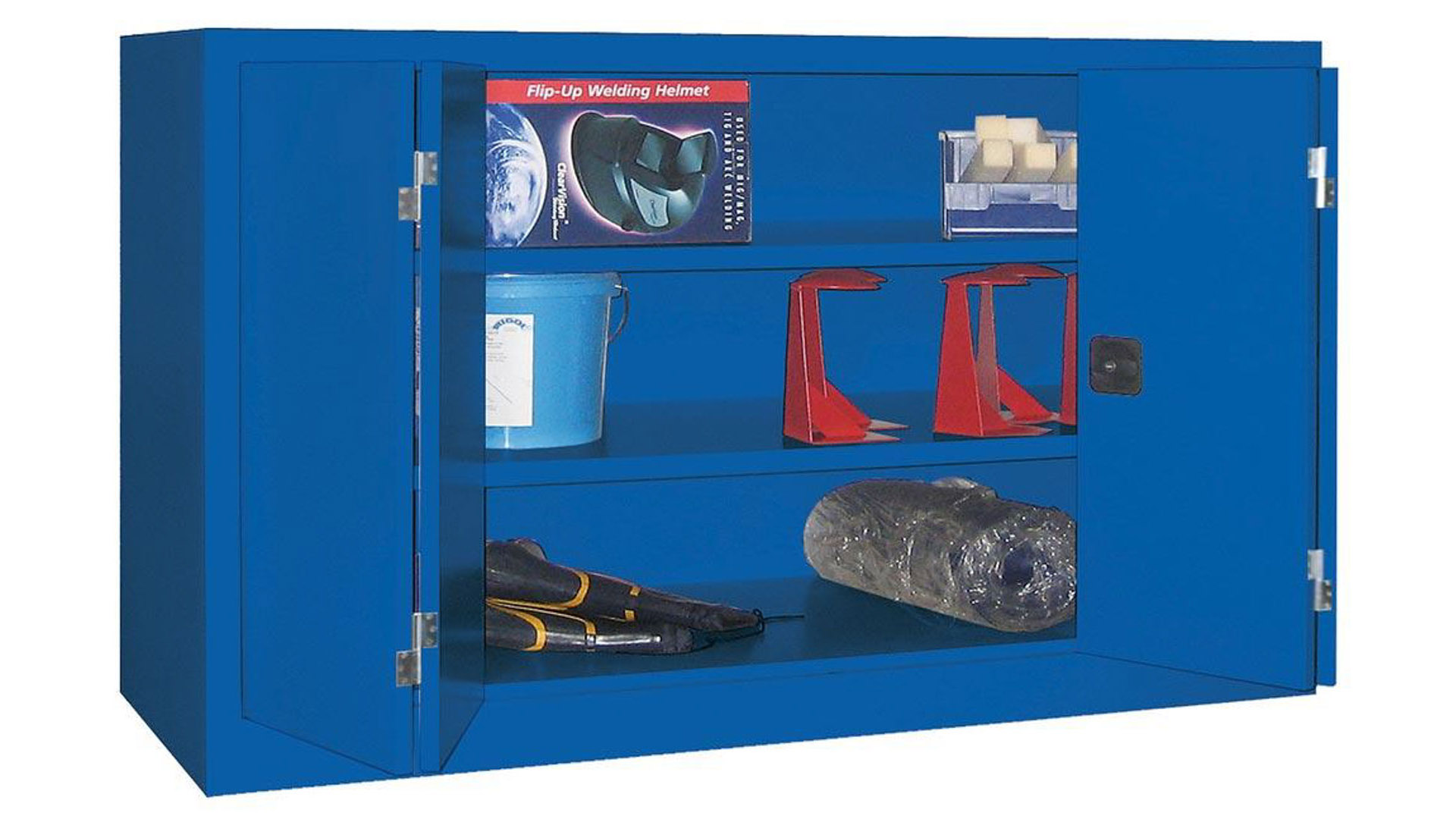 Falttürenschrank - 1.000x1.500x400 mm (HxBxT) - 2 Einlegeböden, gepulvert - Zylinderschloss - enzianblau