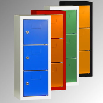 Schließfachsäule - 598 x 225 x 200 mm (HxBxT) - 3 Fächer - Türen mit Etikettenrahmen - lichtgrau/enzianblau