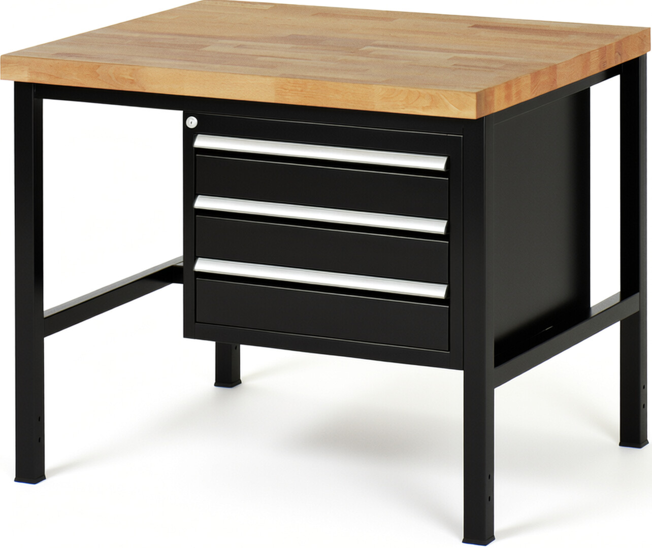 RAU Werkbank schwarz - Breite 100 cm - Tiefe 90 cm - Höhe 84 cm - Buche-Massiv Arbeitsplatte 40 mm