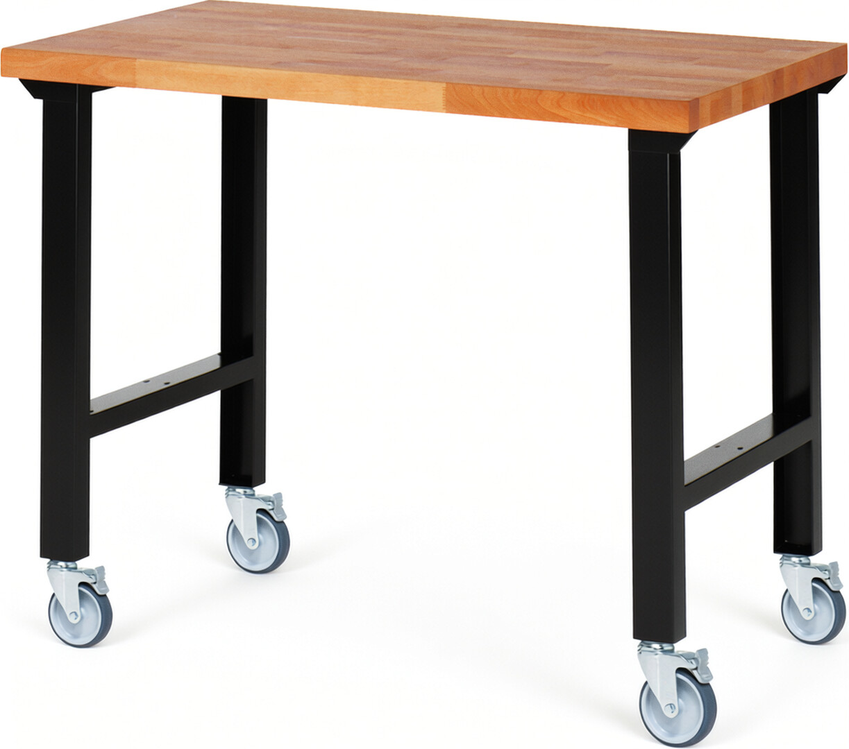 Fahrbare Werkbank Modell 7000 schwarz, BxTxH 1250x700x1000 mm,  Buche-Massiv Arbeitsplatte 40 mm