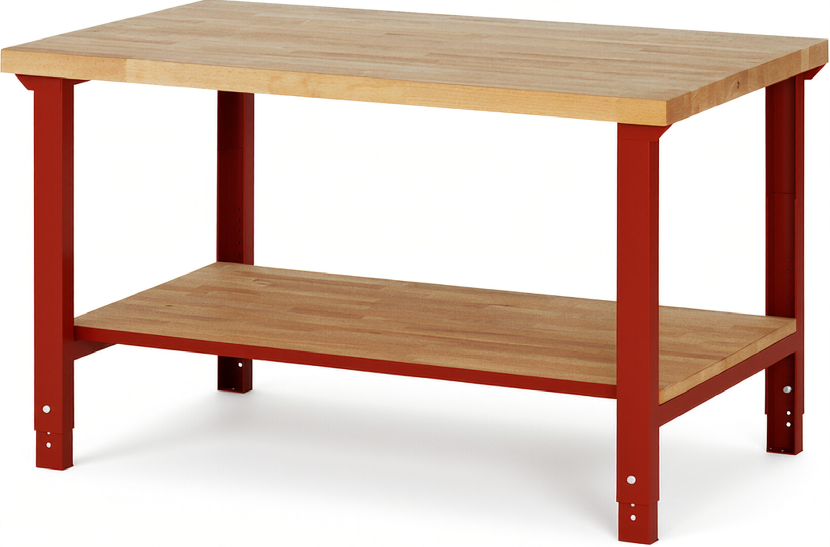 RAU Werkbank rot - Breite 150 cm - Tiefe 90 cm - Höhe 114 cm - Buche-Massiv Arbeitsplatte 40 mm