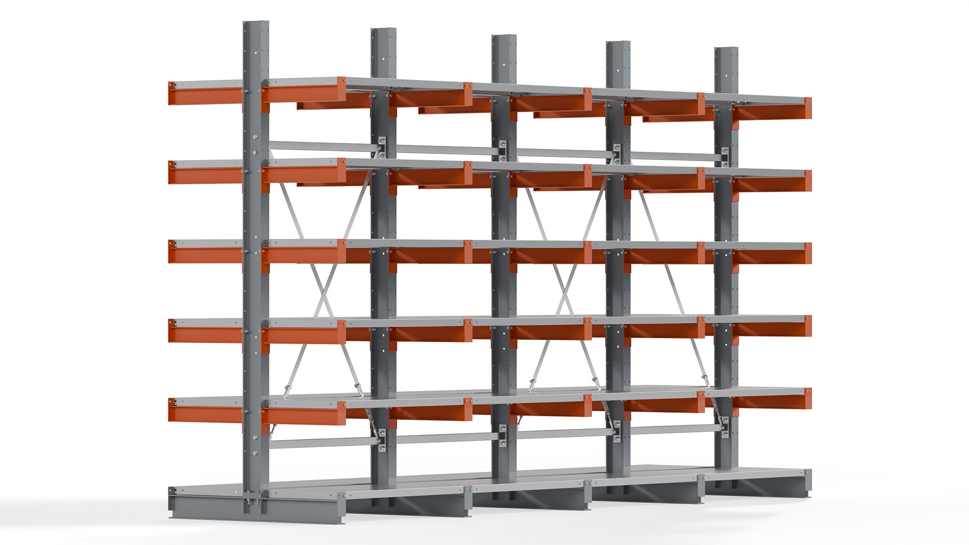 Kragarmregal KARL basic - lackiert - Breite: 400 cm - Höhe: 250 cm - Tiefe: 50 cm - Traglast je Kragarm: 870 kg - beidseitig