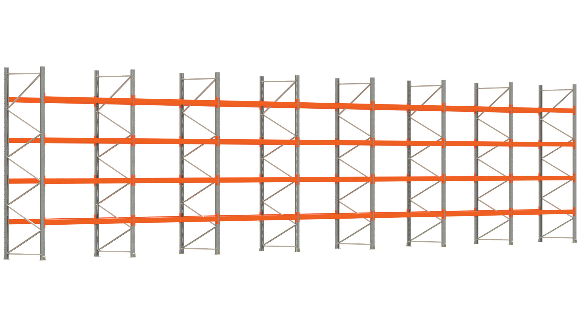 Palettenregal ARTUS - Breite 1958 cm - Höhe 400 cm - Tiefe 110 cm - 4 Träger-Ebenen - Fachlast 2000 kg - 105 Palettenstellplätze
