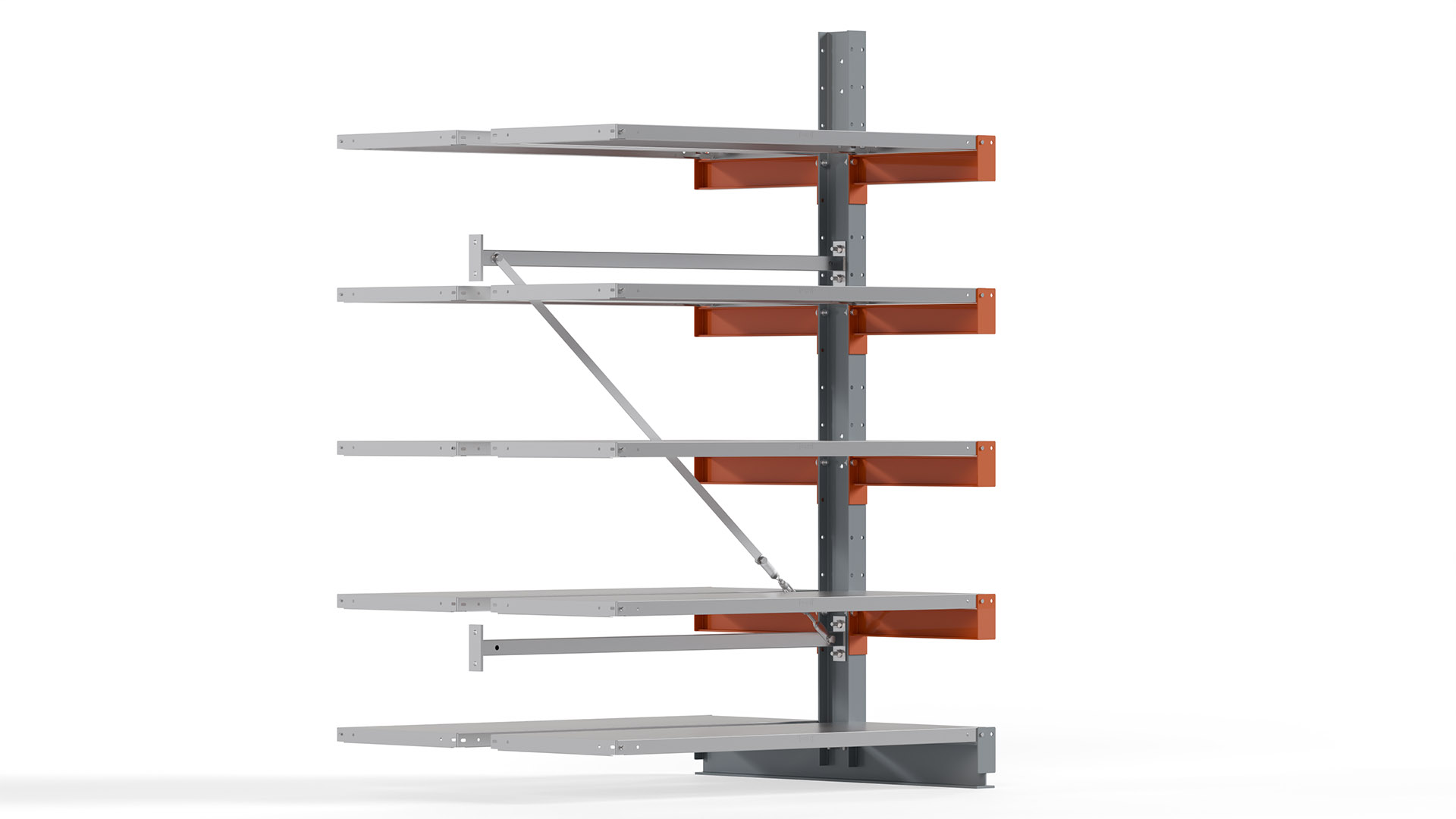 Kragarmregal KARL basic - Anbaufeld - Breite: 128 cm - Höhe: 200 cm - Tiefe: 112 cm - Traglast je Arm: 870 kg - doppelseitig