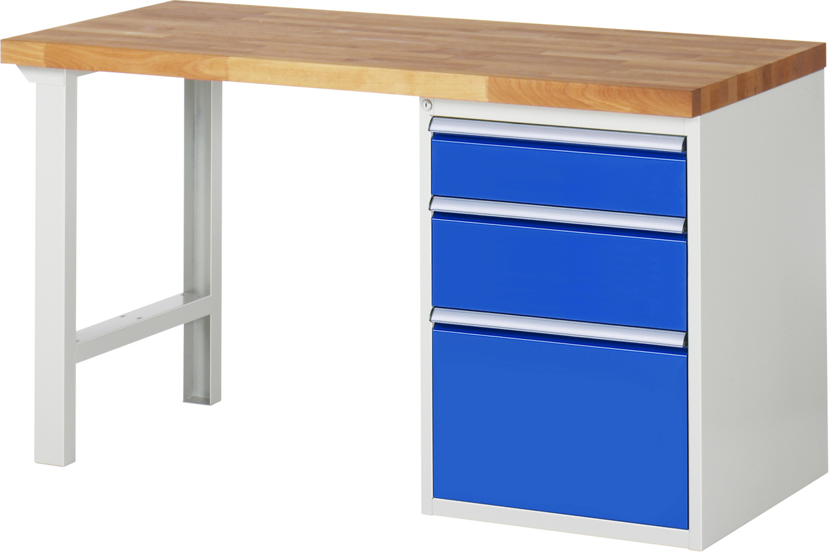 Werkbank Modell 7508 rot, BxTxH 1500x700x890 mm,  Buche-Massiv Arbeitsplatte 40 mm,  3 Schubladen mit  Auszug 90 %