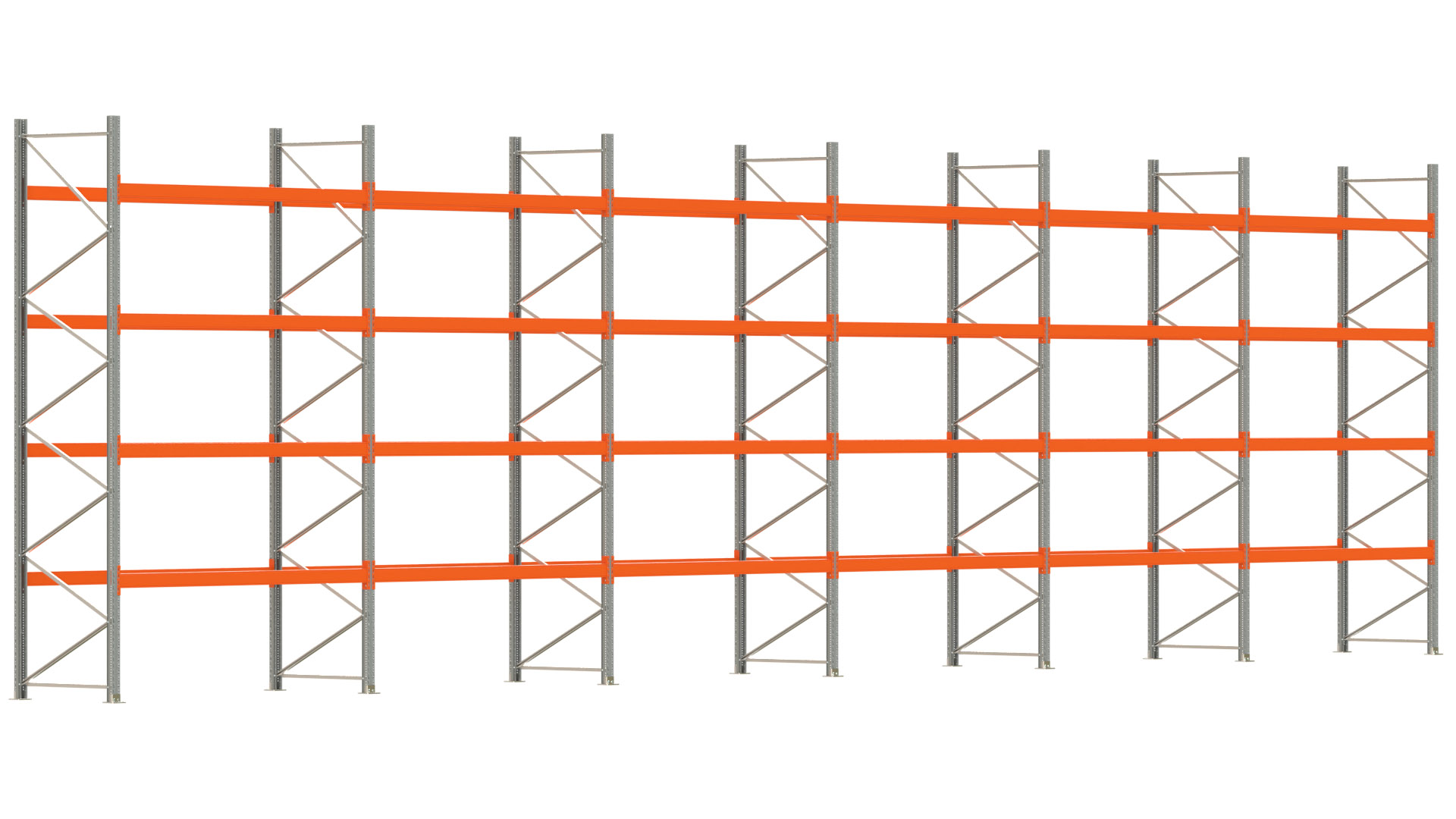Palettenregal ARTUS - Breite 1679,5 cm - Höhe 450 cm - Tiefe 110 cm - Fachlast 2000 kg - 90 Palettenstellplätze