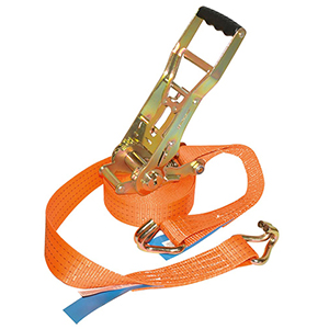 Zweiteiliger Zurrgurt, mit Rahmenhaken, 2000 daN zul. Zugkraft in der Umreifung, Gurtbreite 35 mm, Länge 4 m, Farbe orange, 2 Streifen, VE 2 Stück