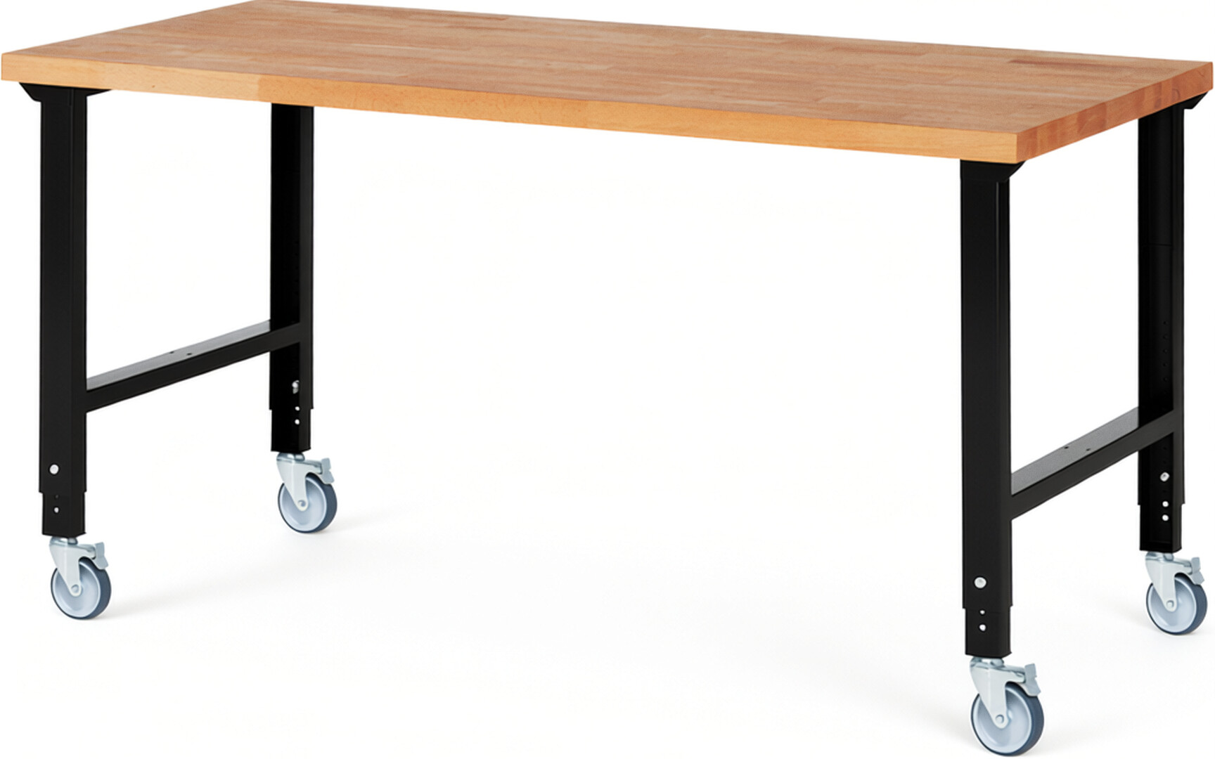 RAU Werkbank schwarz - Breite 200 cm - Tiefe 90 cm - Höhe 100 cm - Buche-Massiv Arbeitsplatte 40 mm