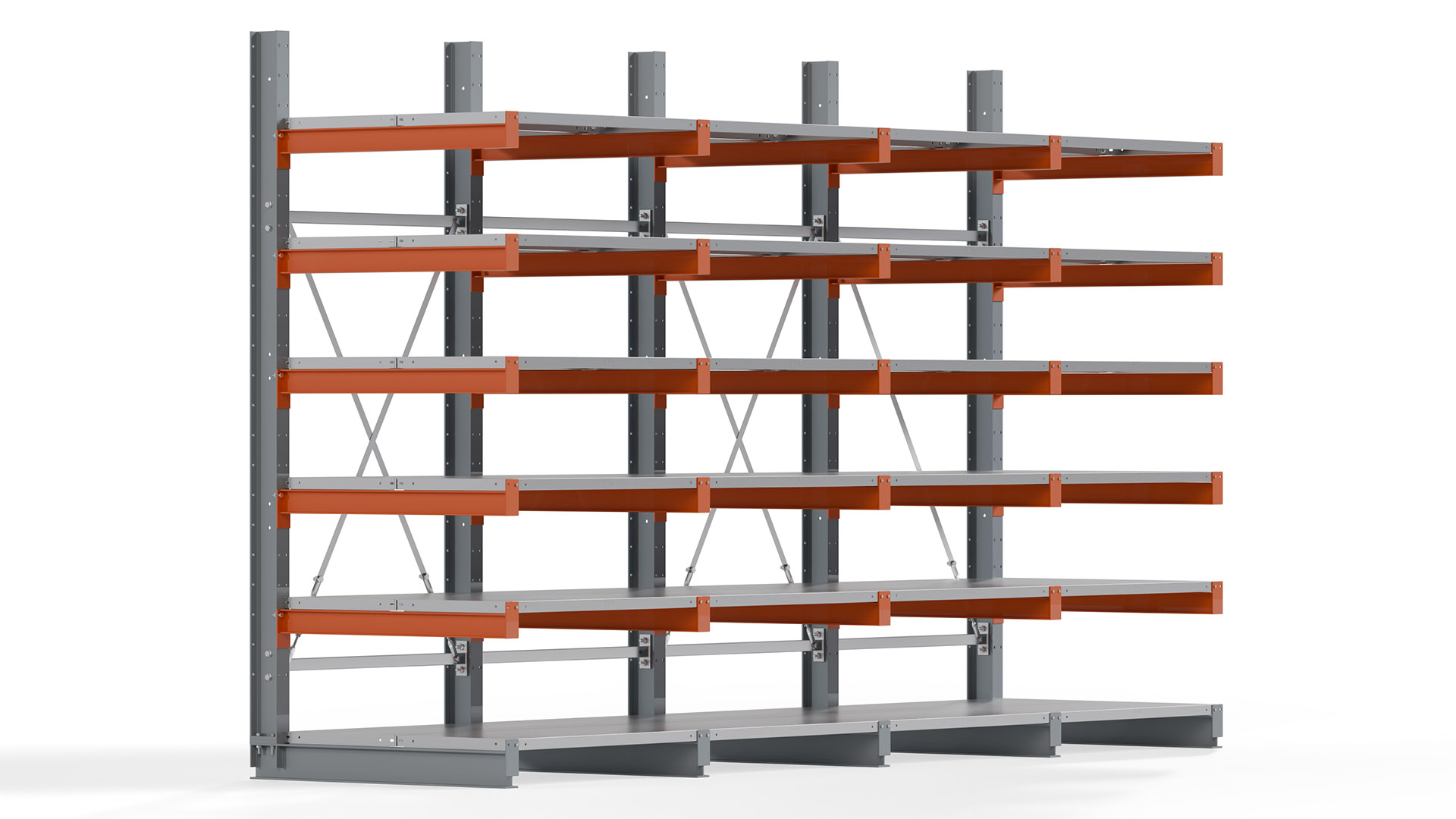 Kragarmregal KARL basic - lackiert - Breite: 400 cm - Höhe: 250 cm - Tiefe: 100 cm - Traglast je Kragarm: 450 kg - einseitig
