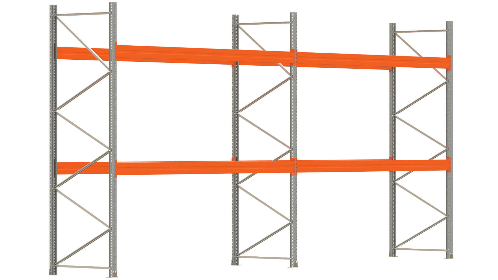 Palettenregal ARTUS - Breite 745,5 cm - Höhe 350 cm - Tiefe 110 cm - 2 Träger-Ebenen - max. Fachlast 4000 kg - 24 Palettenstellplätze