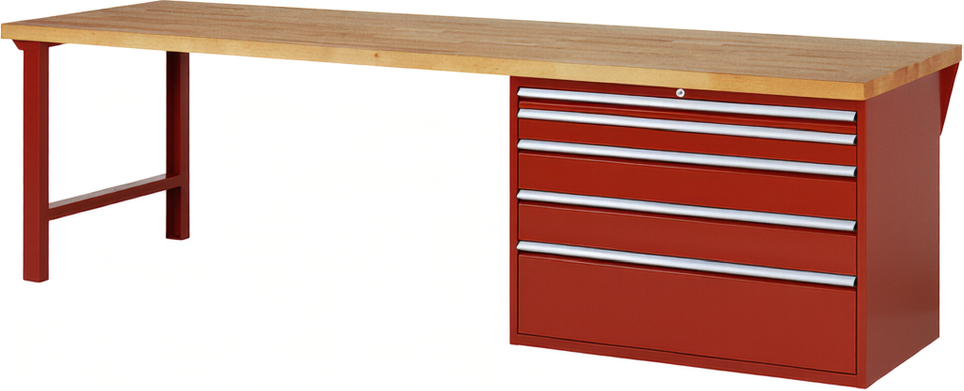 RAU Werkbank rot - Breite 300 cm - Tiefe 90 cm - Höhe 89 cm - Buche-Massiv Arbeitsplatte 40 mm