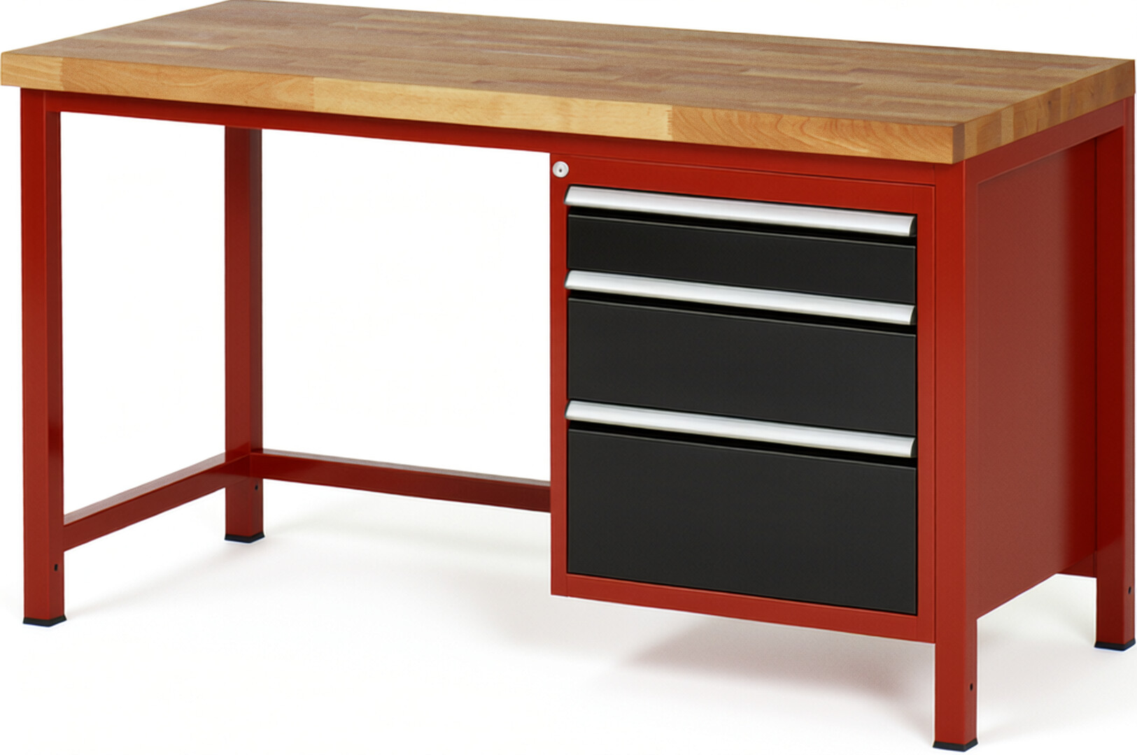 Werkbank Modell 8159 rot - schwarz, BxTxH 1500x700x840-1040 mm,  Buche-Massiv Arbeitsplatte 40 mm,  3 Schubladen mit  Auszug 90 %
