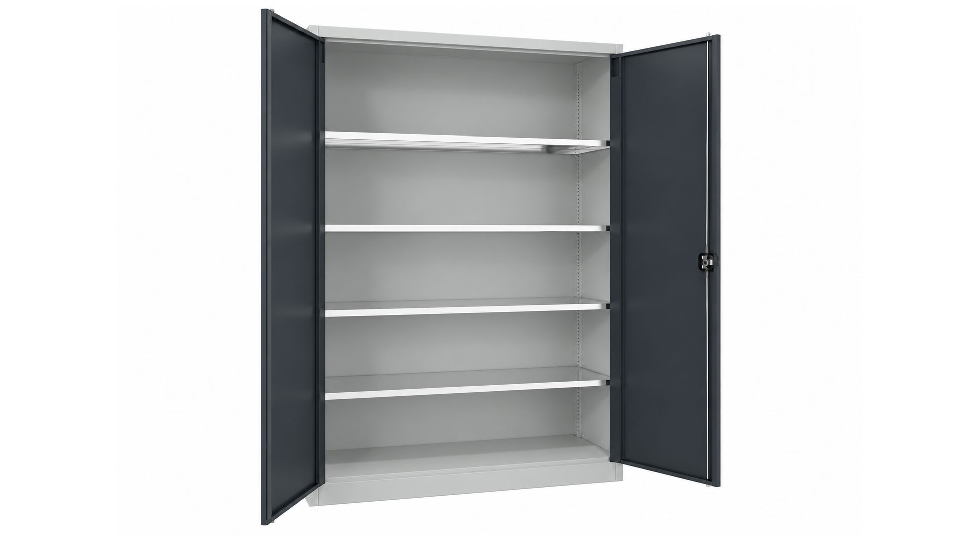 Flügeltürenschrank, Vollblechtüren, 4 verzinkte Böden, BxTxH 1200x400x1950 mm, RAL 7035/7016