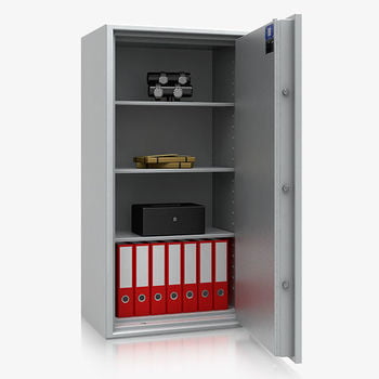 Dokumententresor, Geldschrank, Safe, VdS Klasse 1, 60 Minuten feuerfest, Türen 1-flügelig, 3 Fachböden, 1.322 x 704 x 471 mm (BxT), Farbe lichtgrau