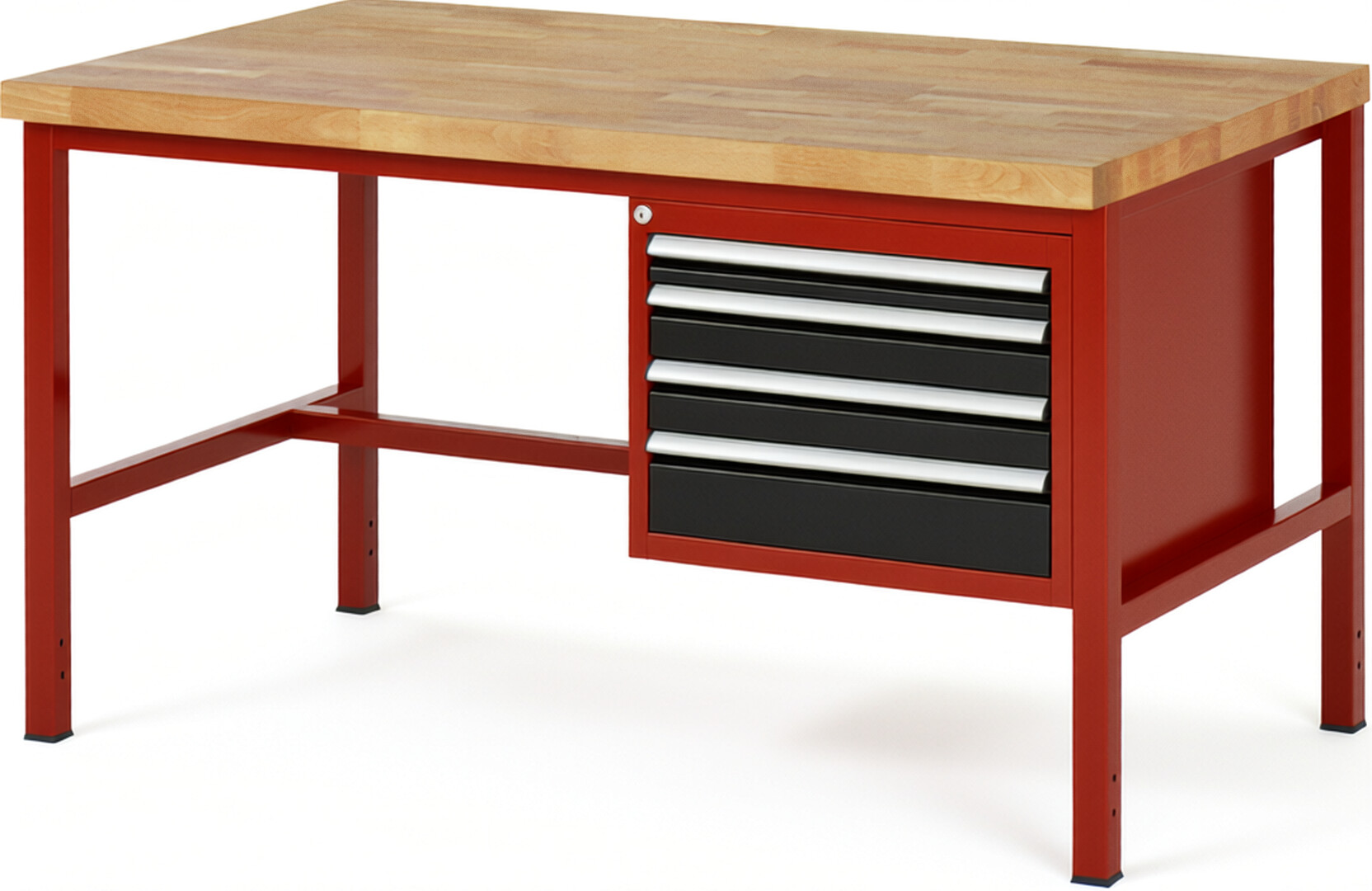 RAU Werkbank rot - schwarz - Breite 150 cm - Tiefe 90 cm - Höhe 84 cm - Buche-Massiv Arbeitsplatte 40 mm