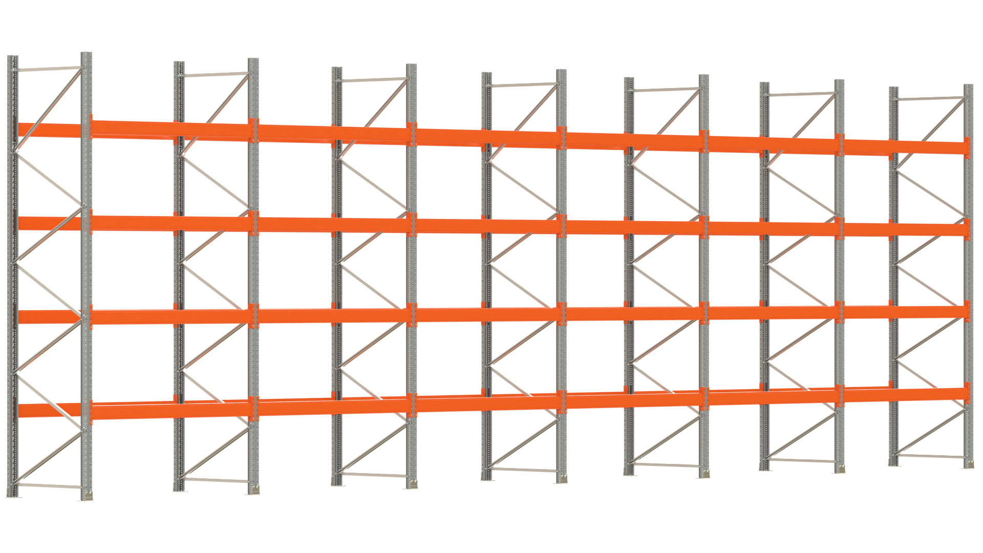 Palettenregal ARTUS - Breite 1199,5 cm - Höhe 400 cm - Tiefe 110 cm - Fachlast 2000 kg - 60 Palettenstellplätze
