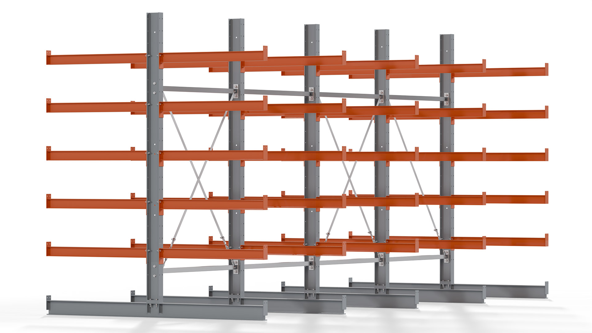 Kragarmregal KARL basic - lackiert - Breite: 512 cm - Höhe: 250 cm - Tiefe: 100 cm - Traglast je Kragarm: 450 kg - beidseitig