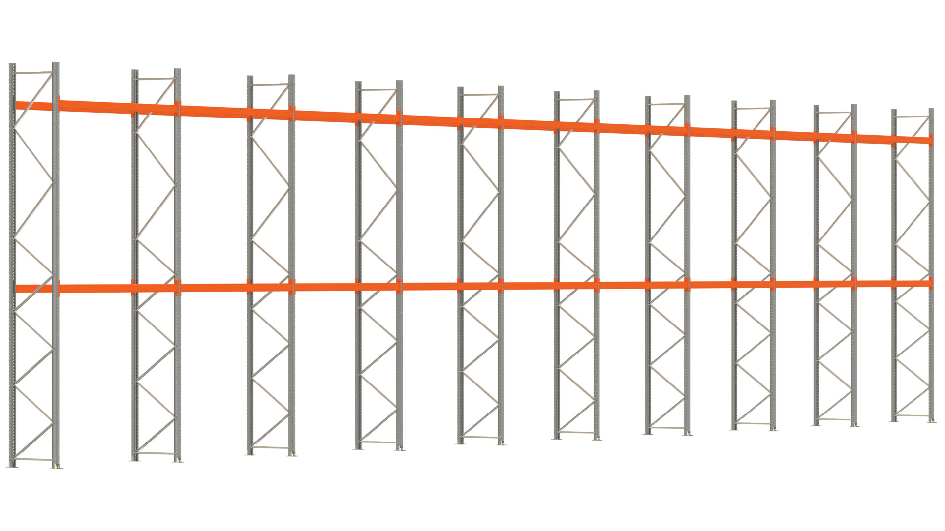 Palettenregal ARTUS - Breite 2515 cm - Höhe 550 cm - Tiefe 80 cm - Fachlast 2000 kg - 54 Palettenstellplätze